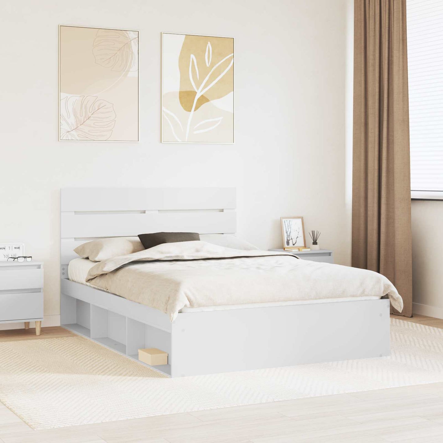 Sengestamme med hodegjerde Hvit 150 x 200 cm Massiv furu