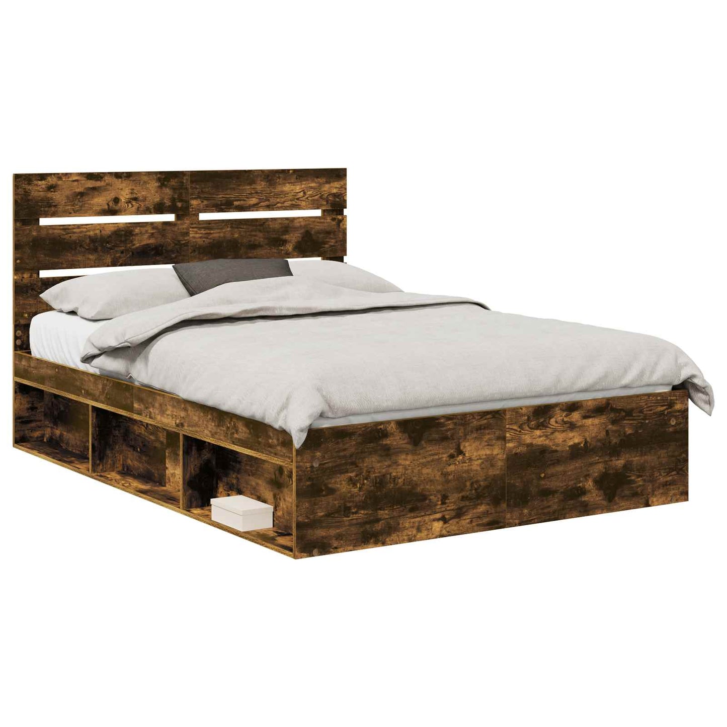 Sengestamme med hodegjerde Røkt eik 150 x 200 cm Massiv furu