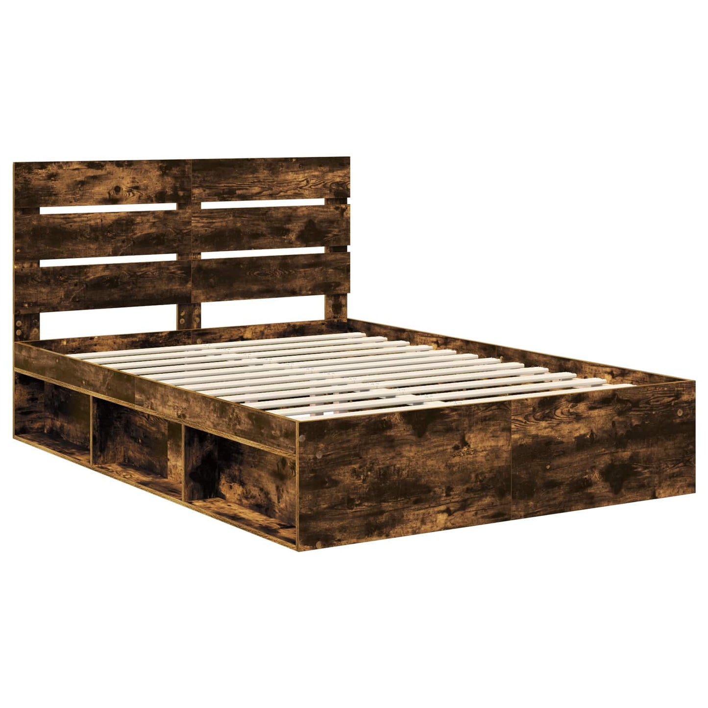 Sengestamme med hodegjerde Røkt eik 150 x 200 cm Massiv furu