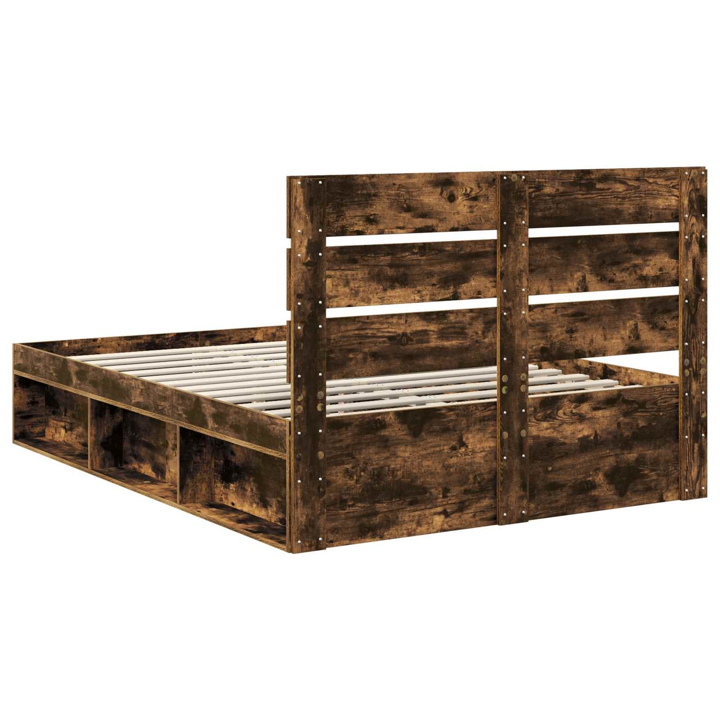 Sengestamme med hodegjerde Røkt eik 150 x 200 cm Massiv furu
