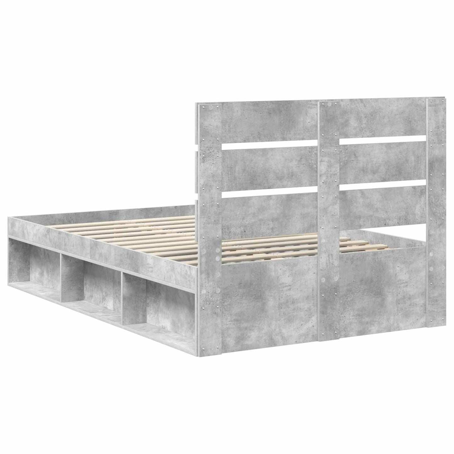 Sengestamme med hodegjerde Betonggrå 135 x 190 cm Massiv furu