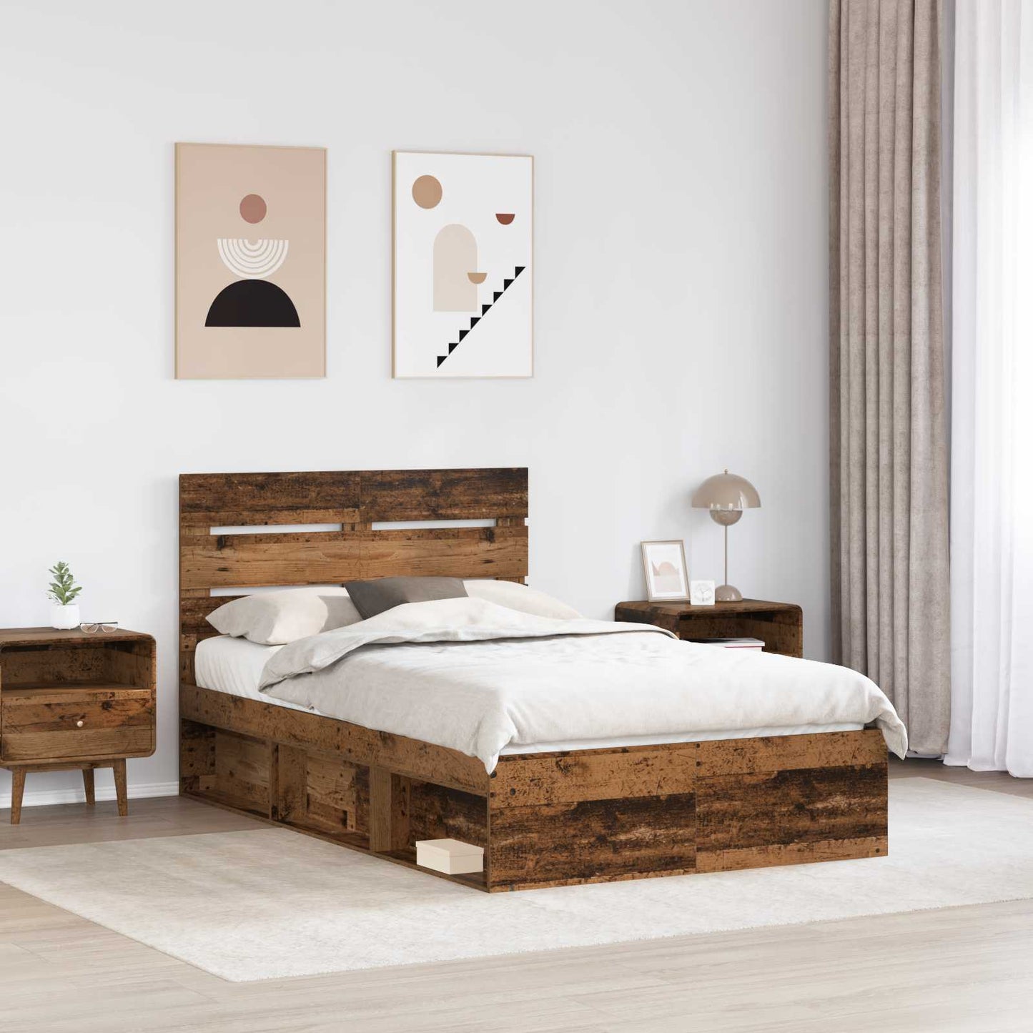 Sengestamme med hodegjerde Gammelt tre 120 x 200 cm Massiv furu