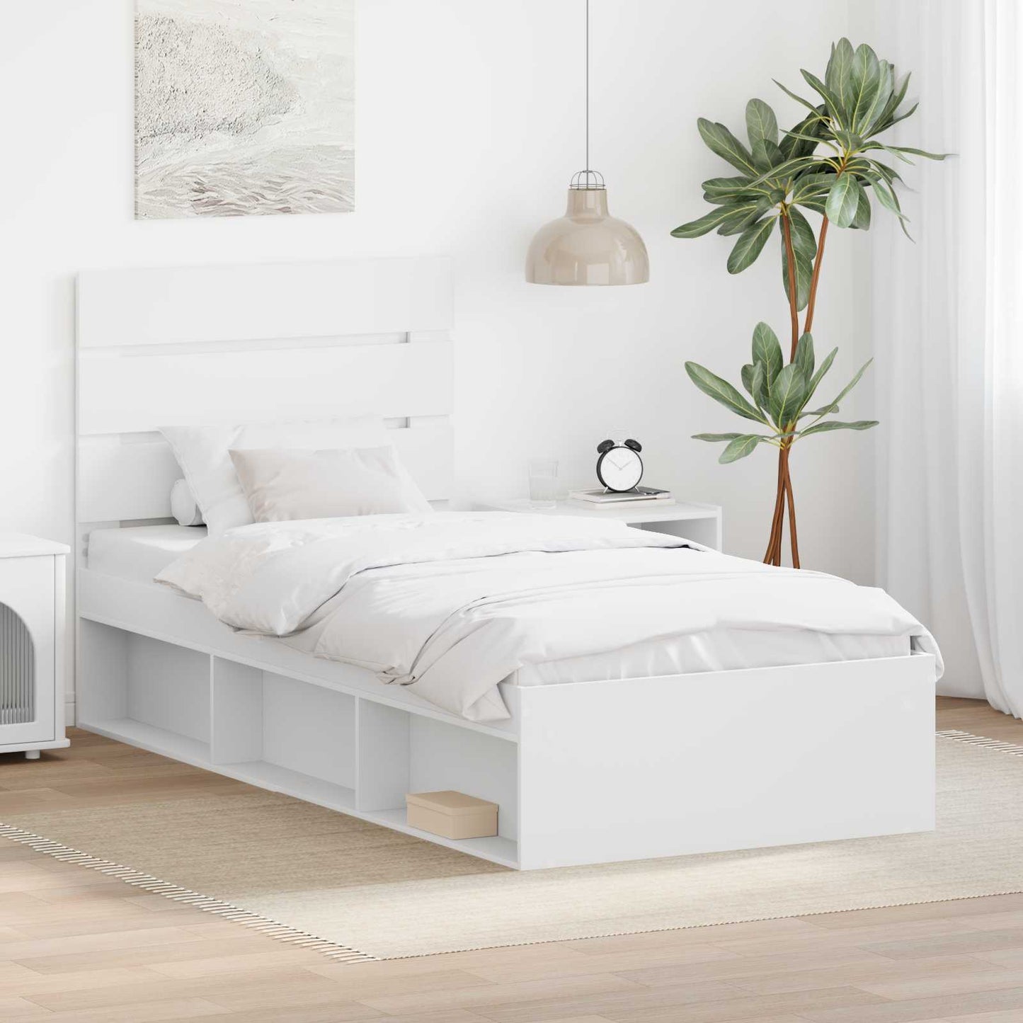 Sengestamme med hodegjerde Hvit 90 x 200 cm Massiv furu