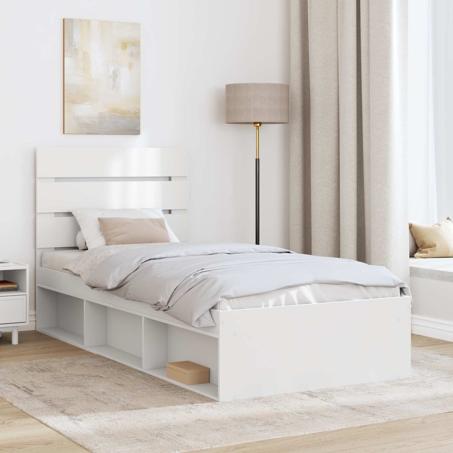 Sengestamme med hodegjerde Hvit 90 x 200 cm Massiv furu
