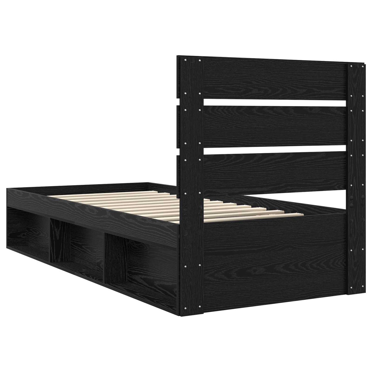 Sengestamme med hodegjerde Svart 90 x 200 cm Massiv furu