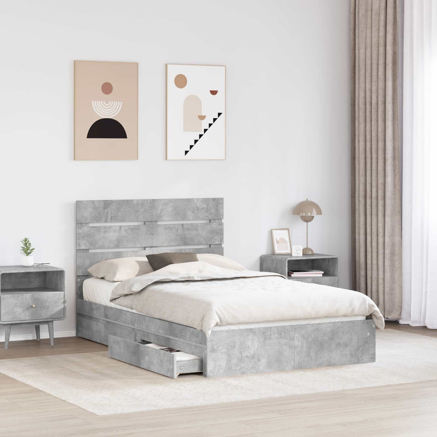 Seng med Oppbevaring Betonggrå 135 x 190 cm Konstruert tre