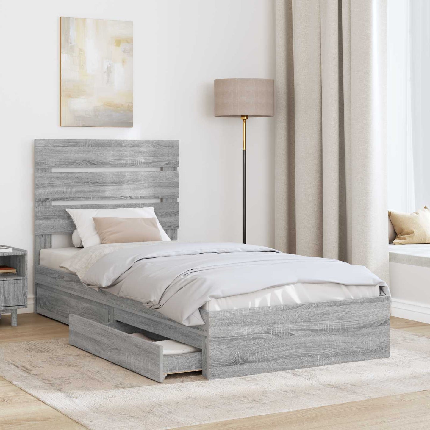 Seng med Oppbevaring Grå Sonoma 100 x 200 cm Konstruert tre
