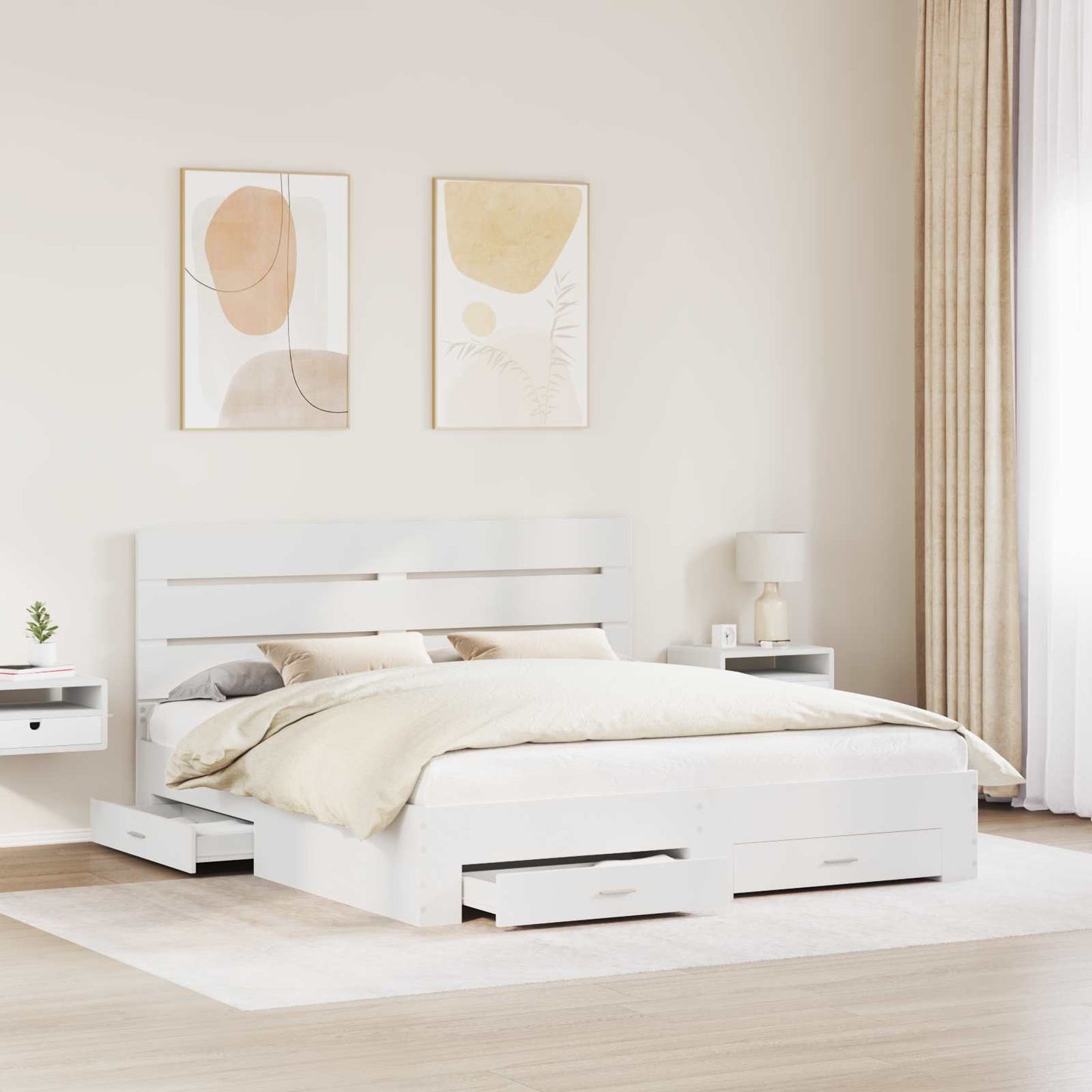 Sengestamme med skuff Hvit 180 x 200 cm Konstruert tre