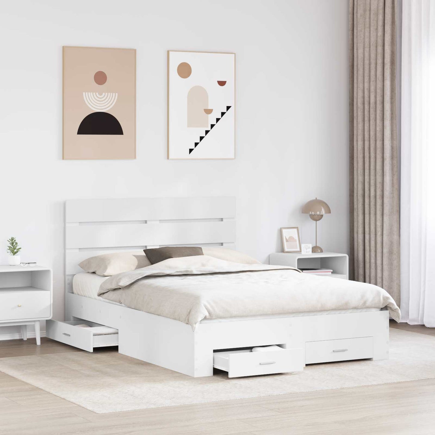 Sengestamme med skuff Hvit 140 x 200 cm Konstruert tre