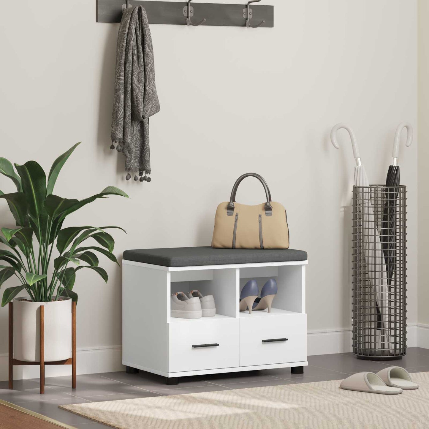 Gangbenk Hvit 60 x 38 x 46 cm Konstruert treverk og stoff