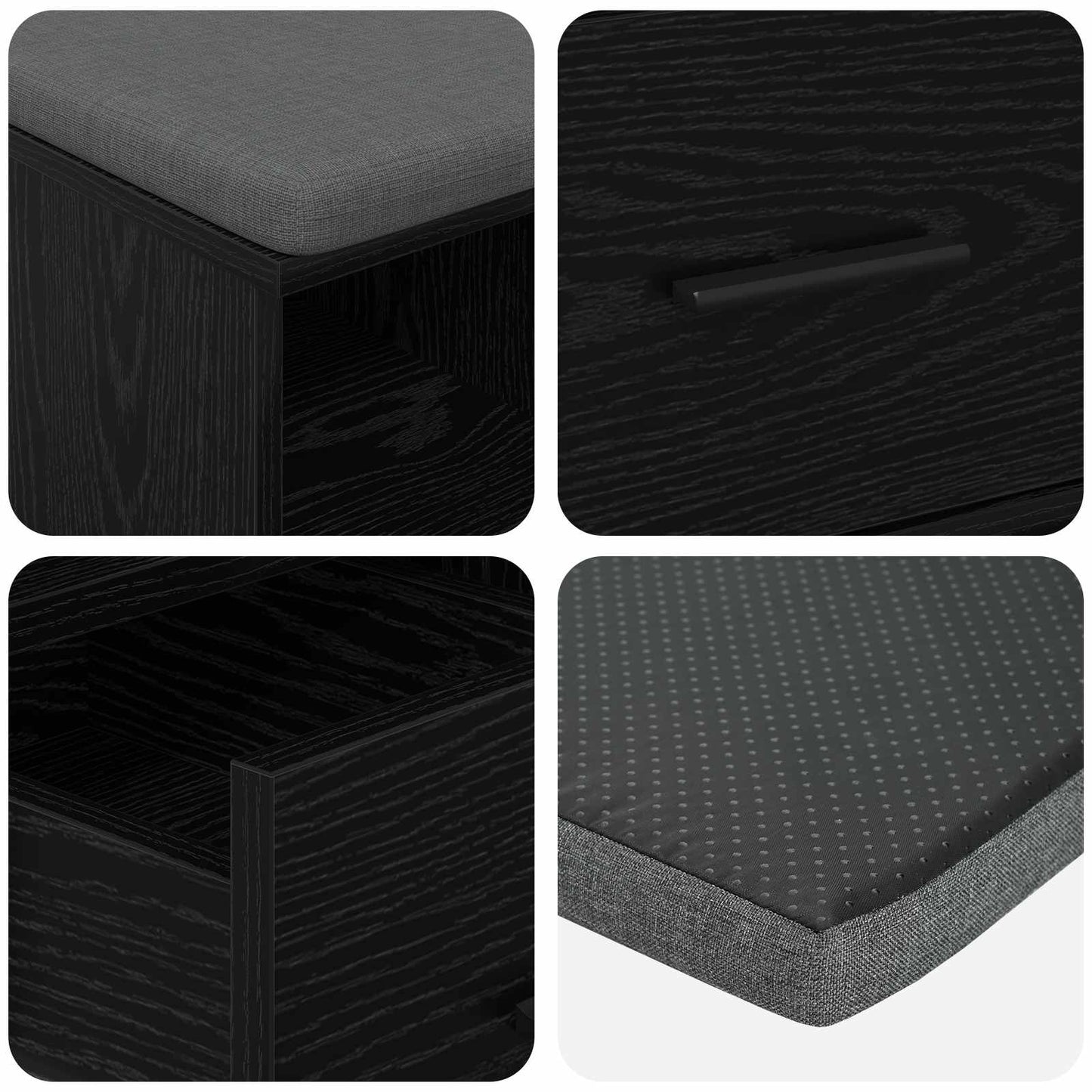 Gangbenk Svart Eik 60 x 38 x 46 cm Konstruert treverk og stoff