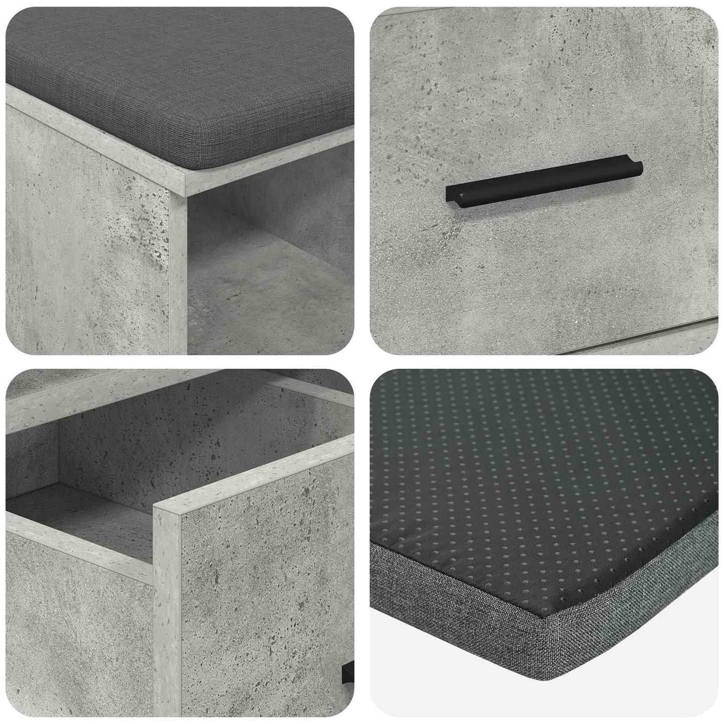 Gangbenk BetongGrå 60 x 38 x 46 cm Konstruert treverk og stoff