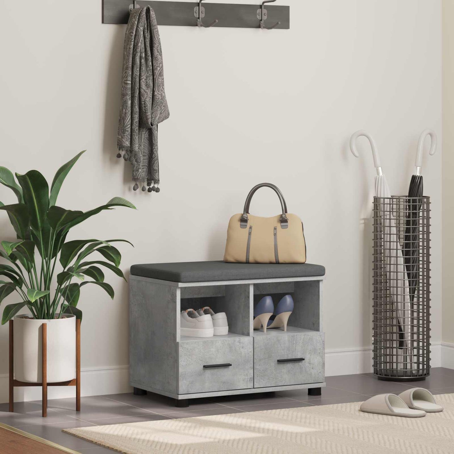 Gangbenk BetongGrå 60 x 38 x 46 cm Konstruert treverk og stoff