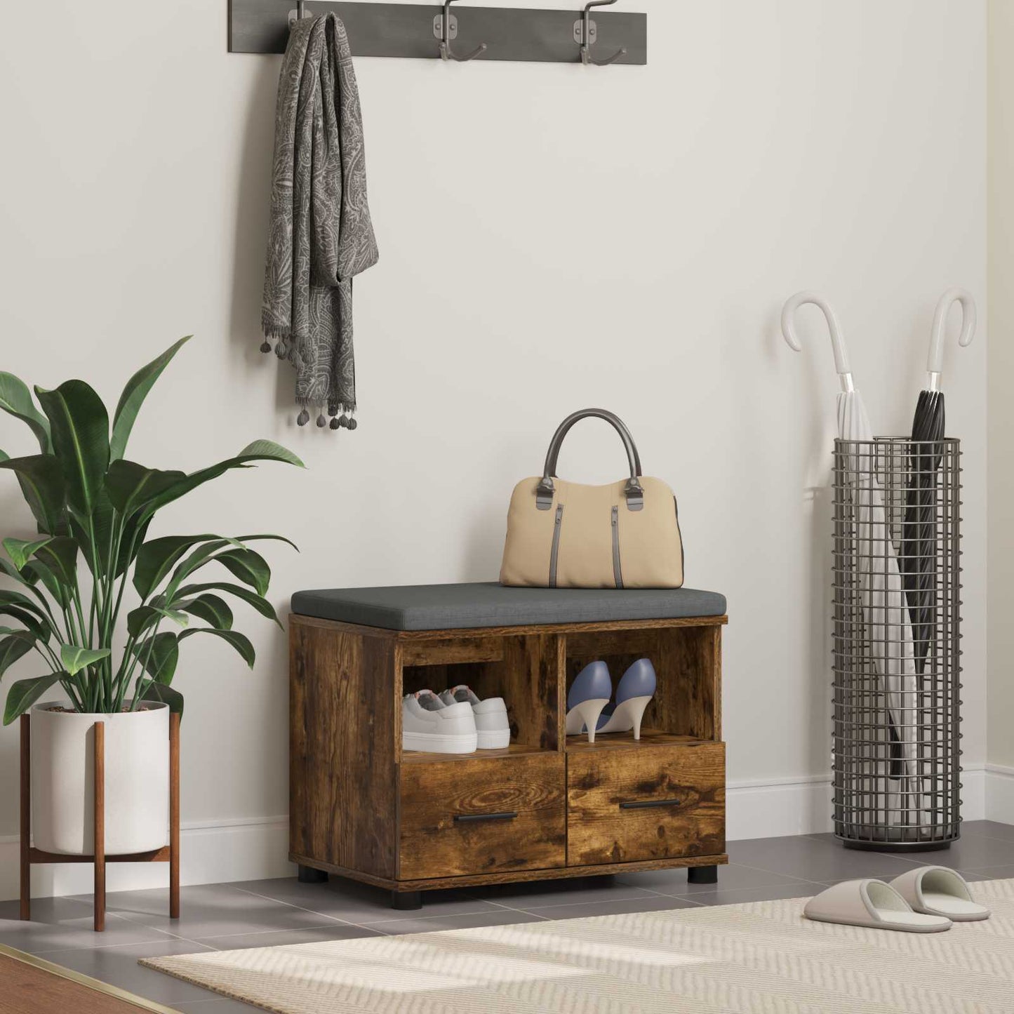 Gangbenk Røkt Eik 60 x 38 x 46 cm Konstruert treverk og stoff