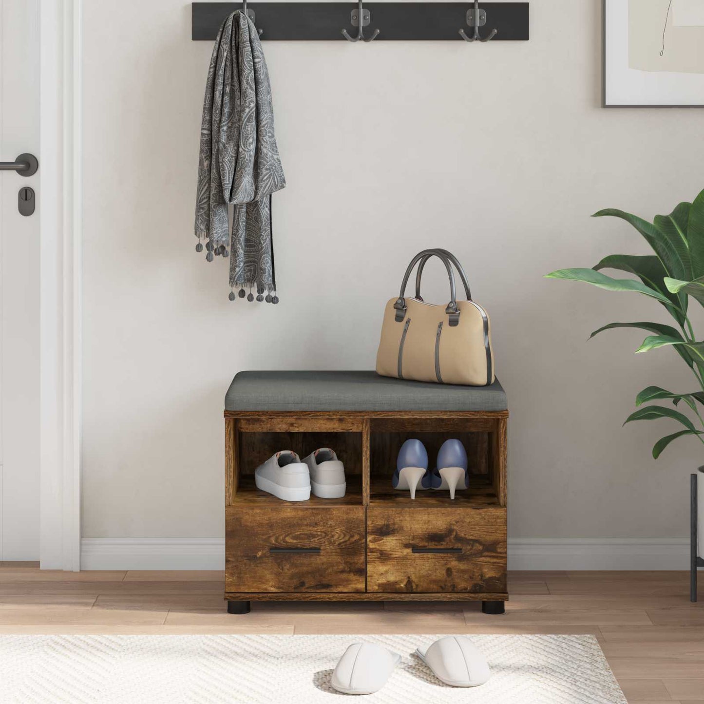 Gangbenk Røkt Eik 60 x 38 x 46 cm Konstruert treverk og stoff
