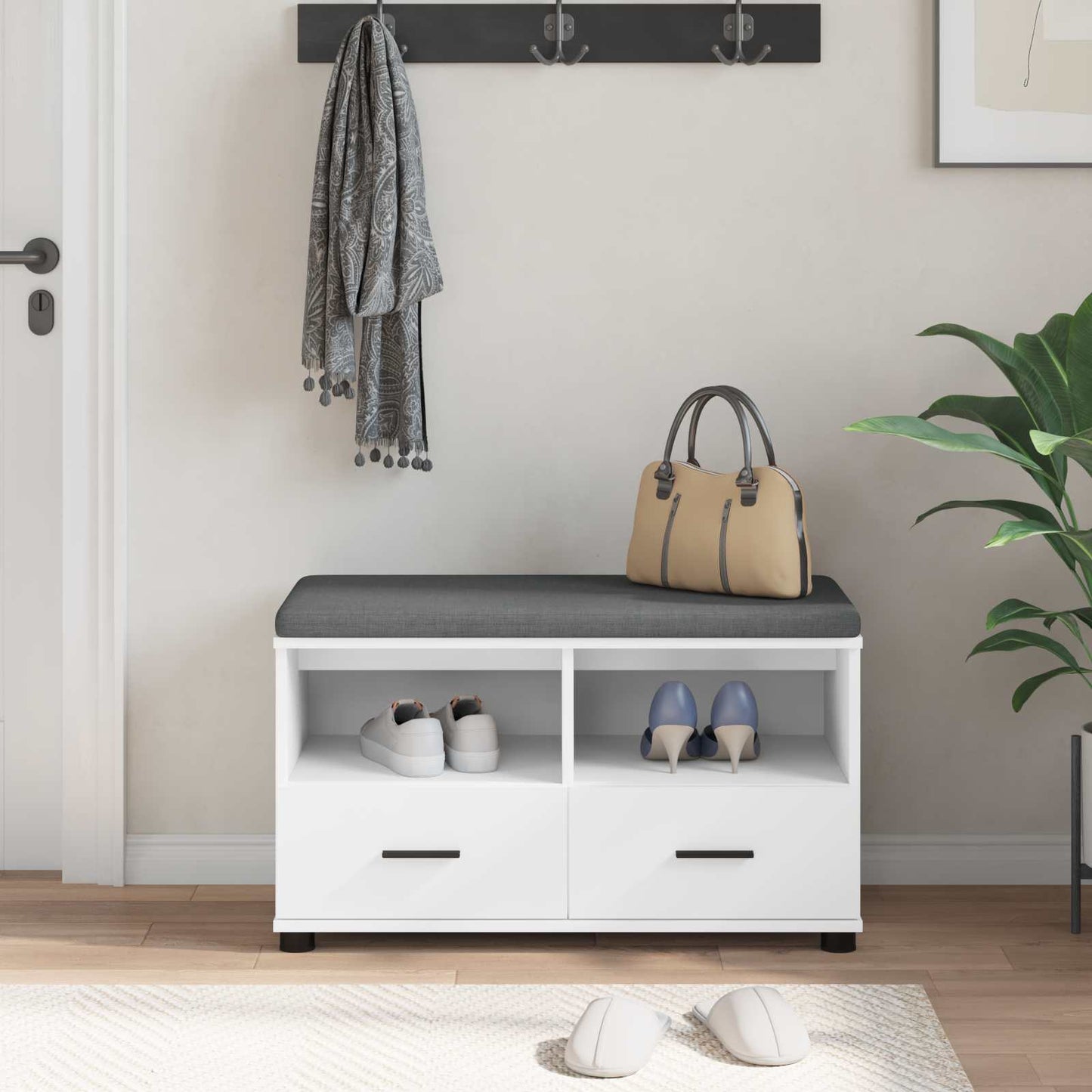 Gangbenk Hvit 80 x 38 x 46 cm Konstruert treverk og stoff