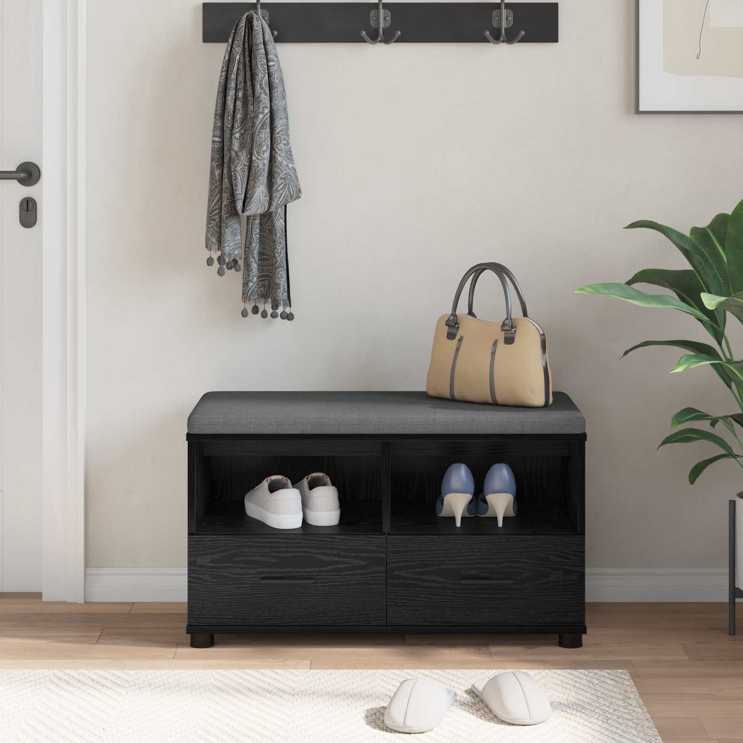 Gangbenk Svart Eik 80 x 38 x 46 cm Konstruert treverk og stoff