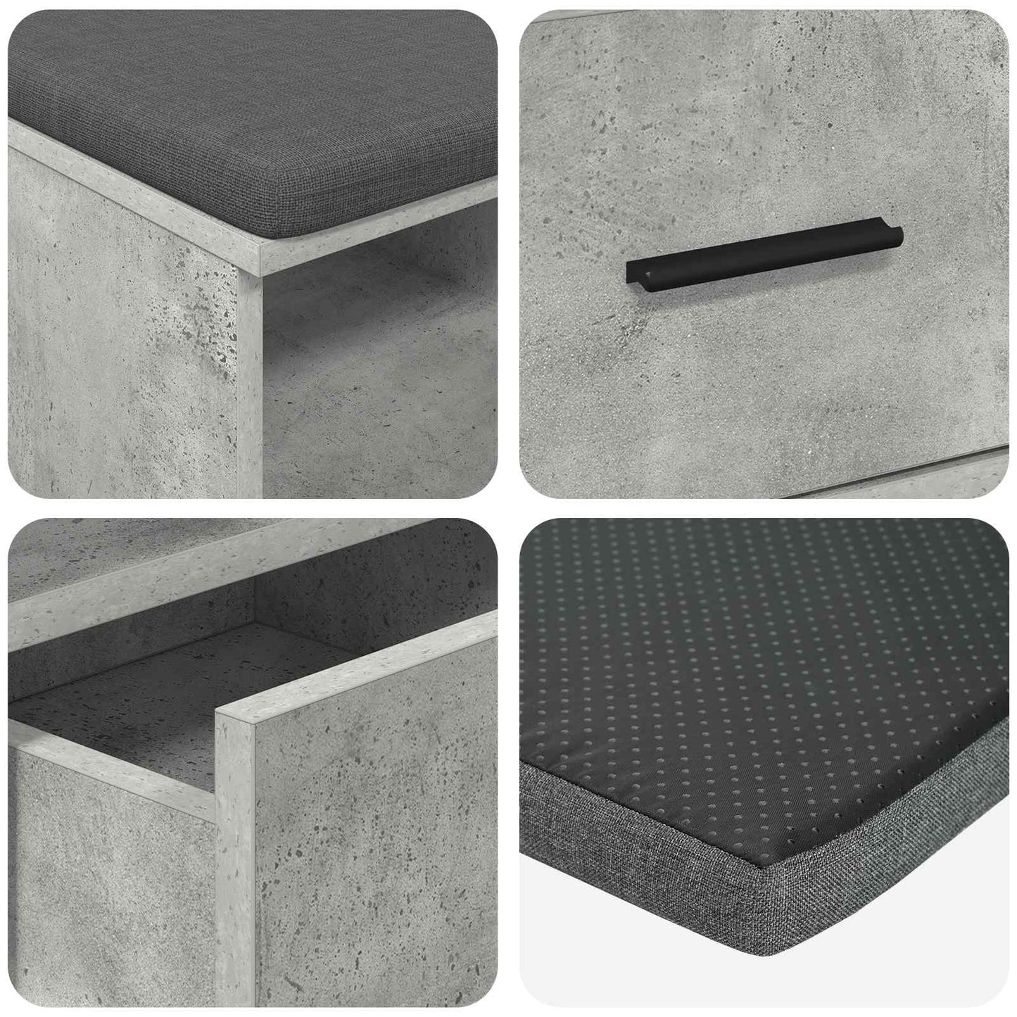 Gangbenk BetongGrå 80 x 38 x 46 cm Konstruert treverk og stoff
