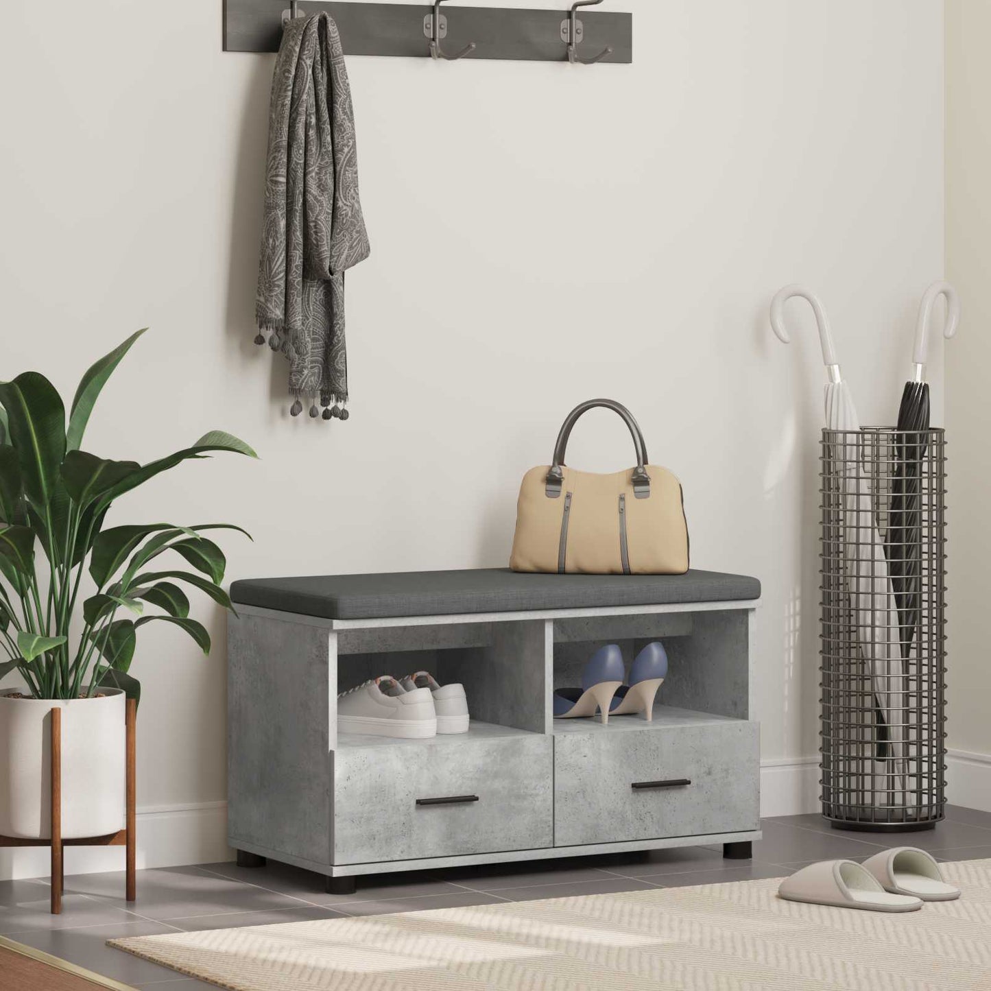 Gangbenk BetongGrå 80 x 38 x 46 cm Konstruert treverk og stoff