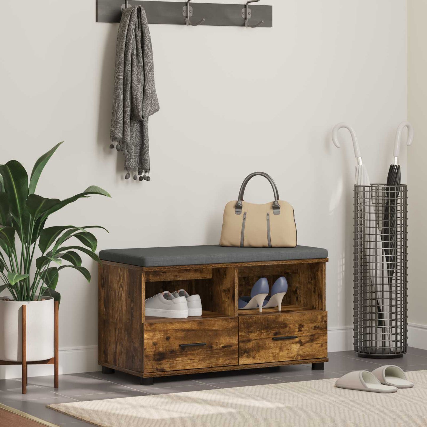 Gangbenk Røkt Eik 80 x 38 x 46 cm Konstruert treverk og stoff