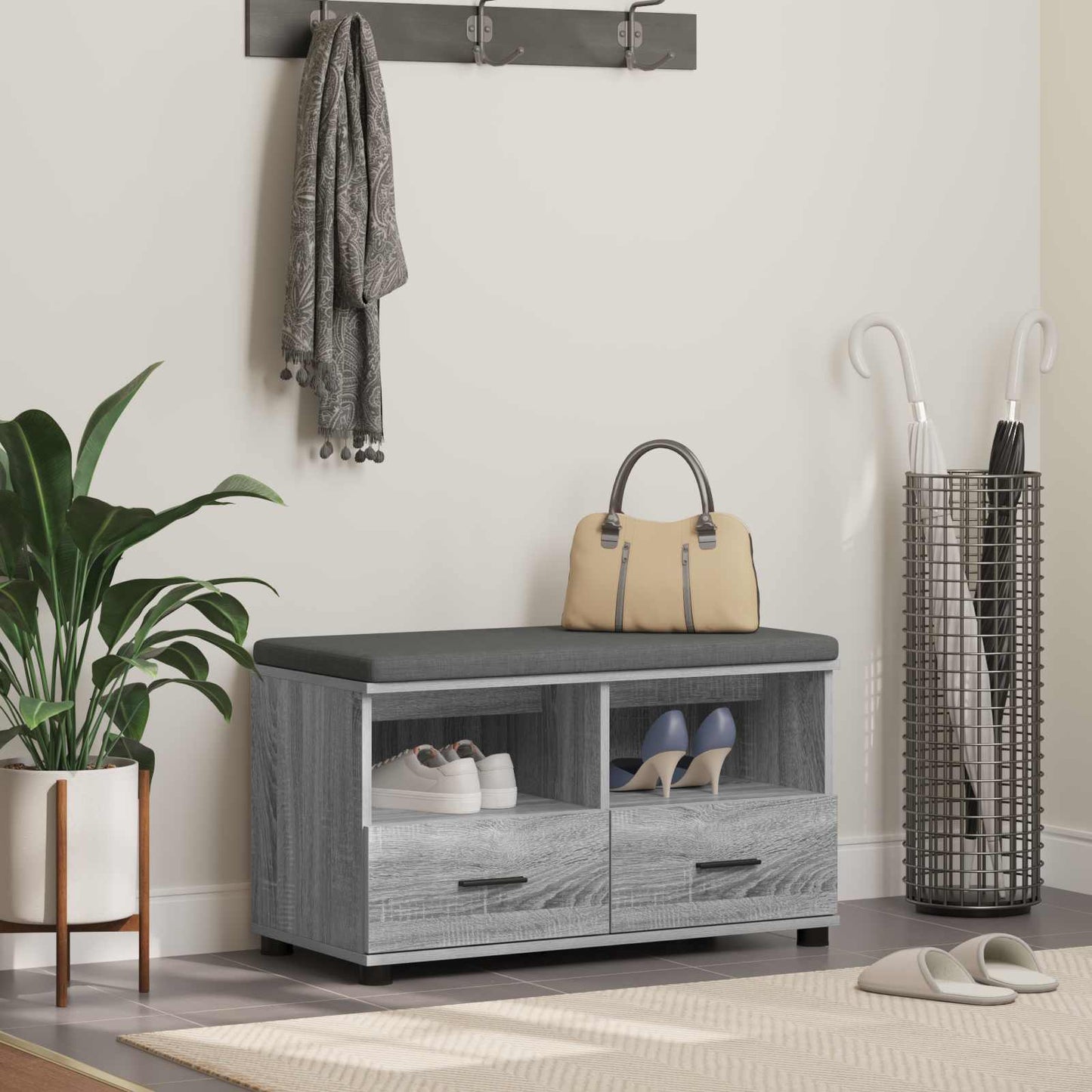 Gangbenk Grå Sonoma 80 x 38 x 46 cm Konstruert treverk og stoff
