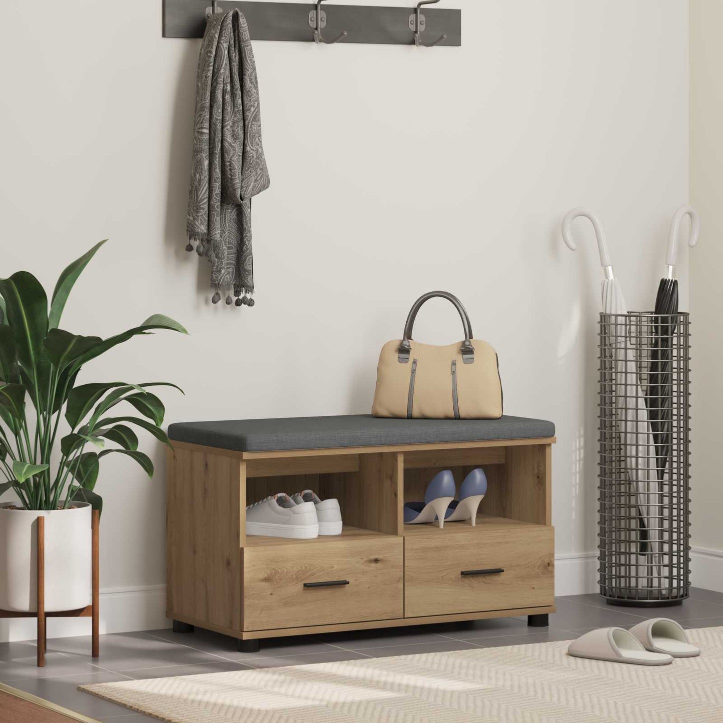 Gangbenk med pute med skuff Artisan Eik 80 x 38 x 46 cm