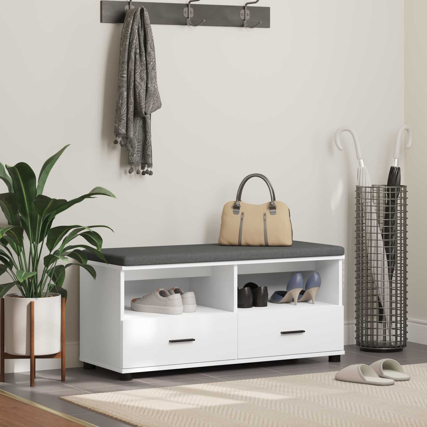 Gangbenk Hvit 100 x 38 x 46 cm Konstruert treverk og stoff