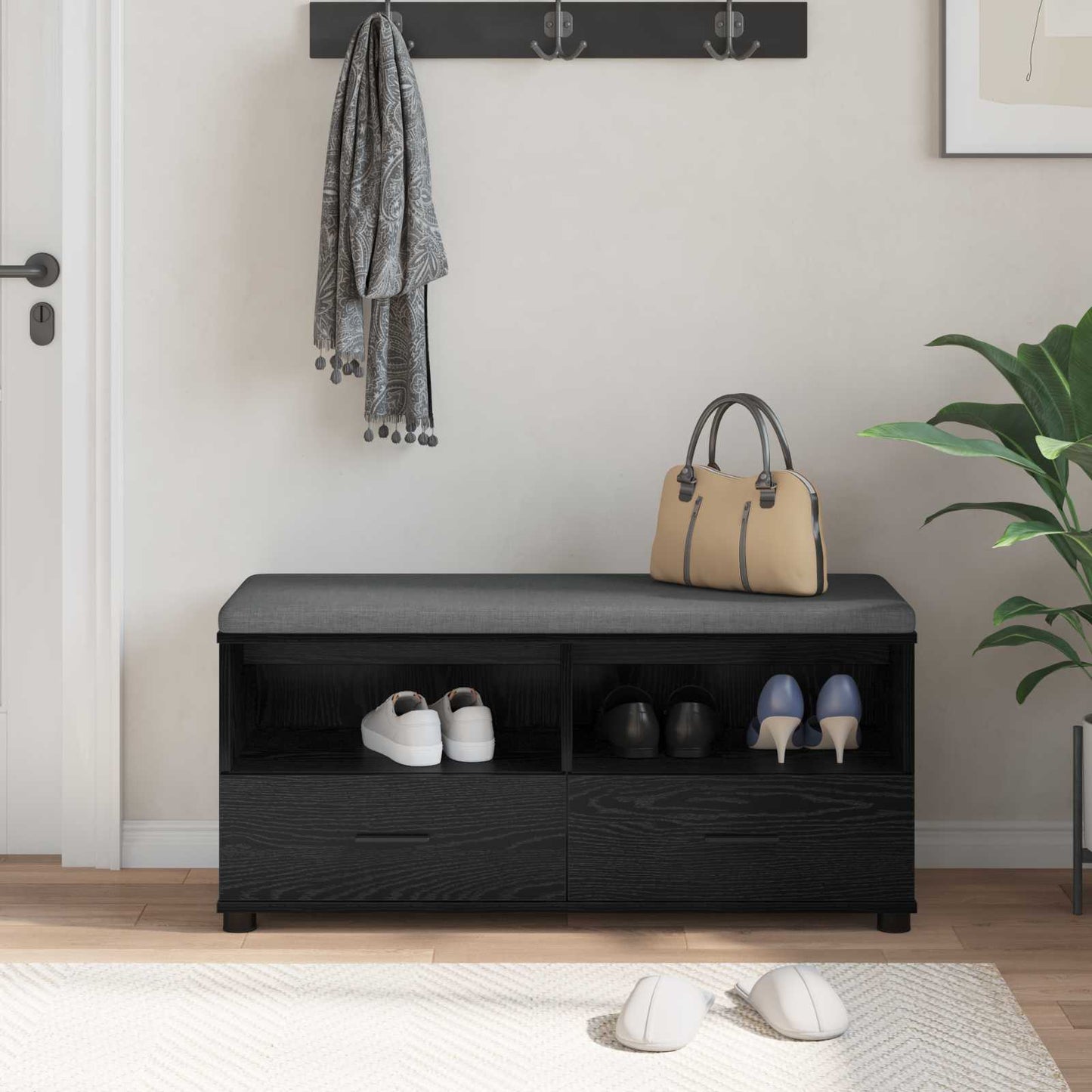Gangbenk Svart Eik 100 x 38 x 46 cm Konstruert treverk og stoff