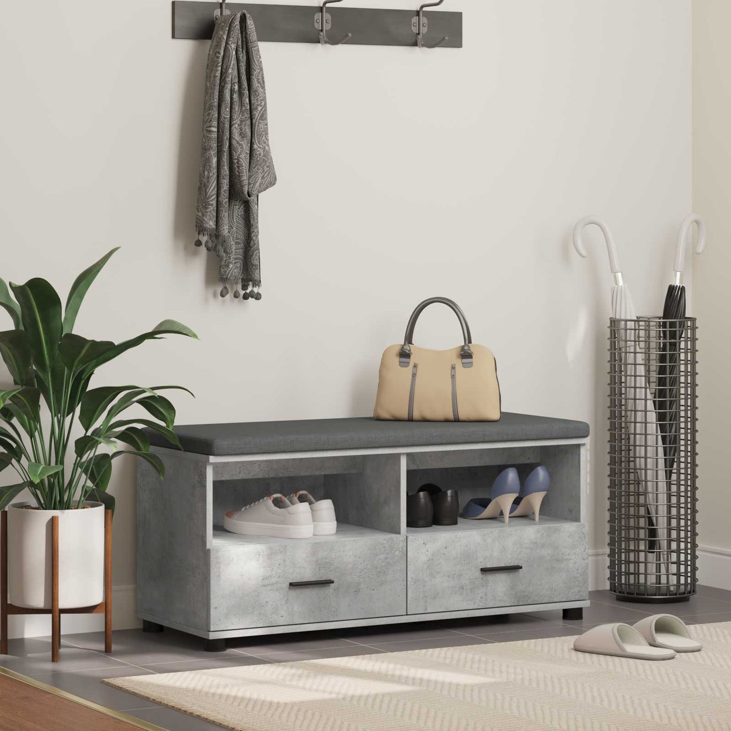 Gangbenk BetongGrå 100 x 38 x 46 cm Konstruert treverk og stoff