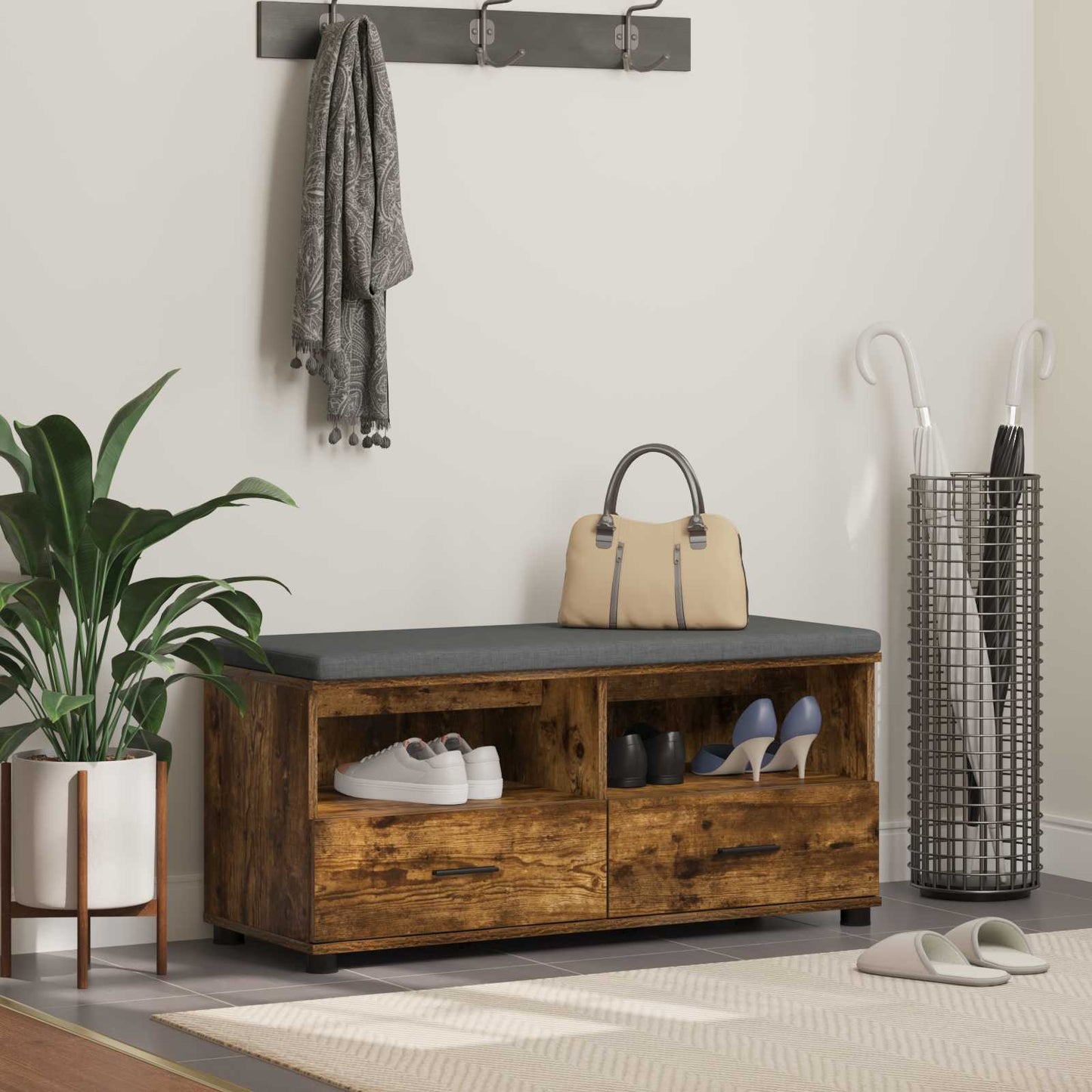 Gangbenk Røkt Eik 100 x 38 x 46 cm Konstruert treverk og stoff