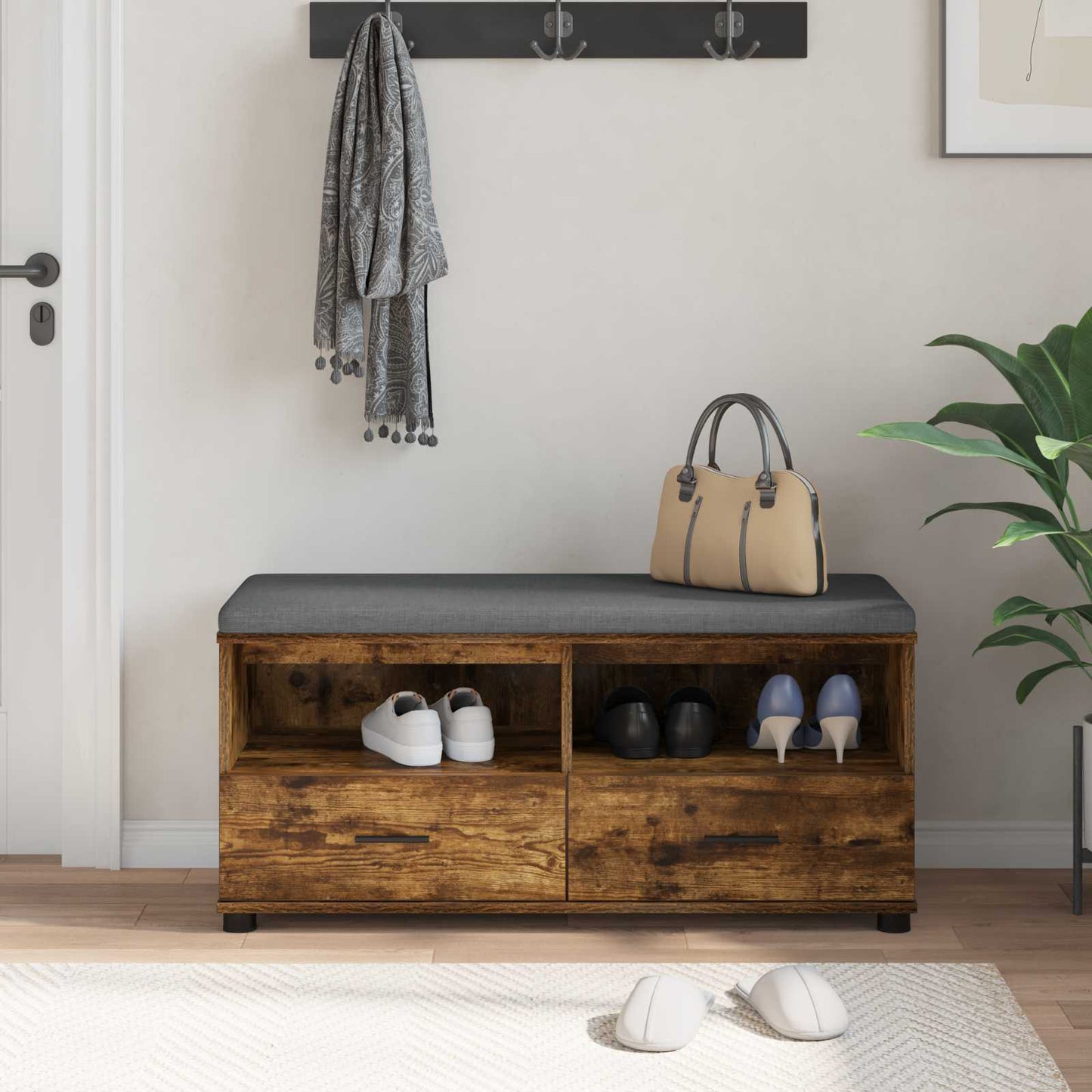 Gangbenk Røkt Eik 100 x 38 x 46 cm Konstruert treverk og stoff