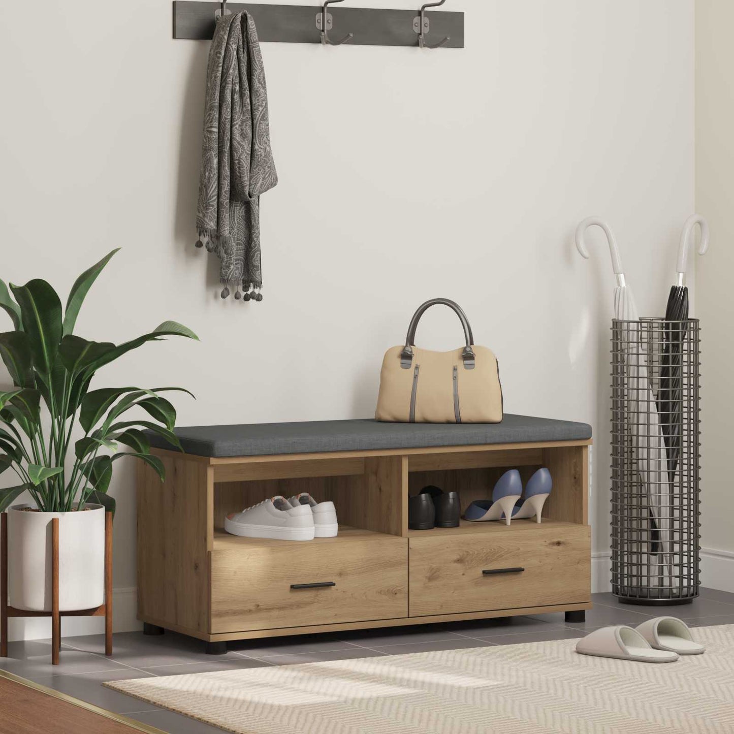 Gangbenk med pute med skuff Artisan Eik 100 x 38 x 46 cm