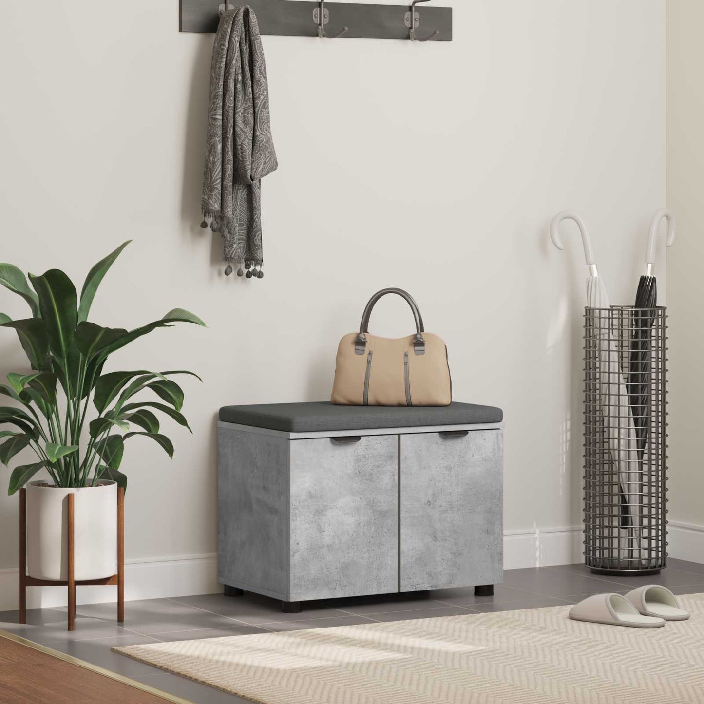 Gangbenk BetongGrå 60 x 38 x 46 cm Konstruert treverk og stoff