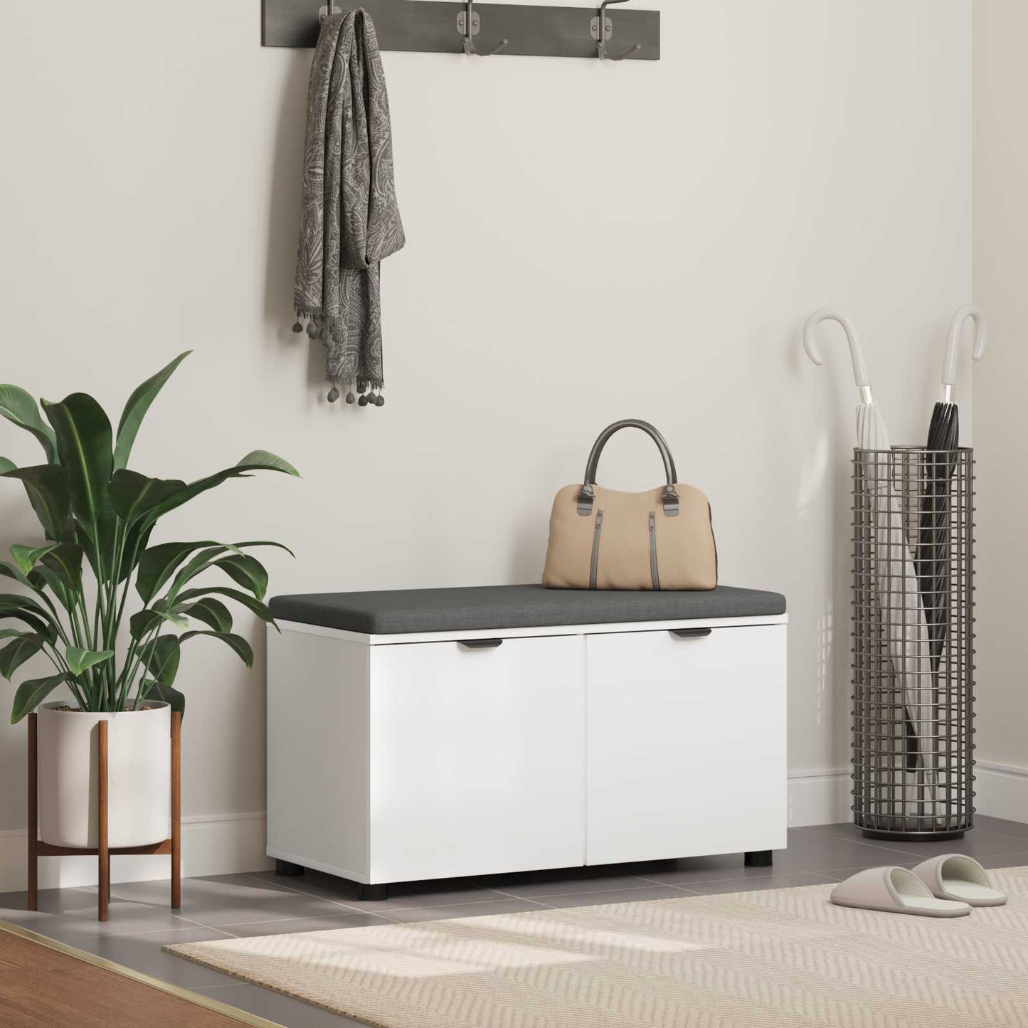 Gangbenk Hvit 80 x 38 x 46 cm Konstruert treverk og stoff