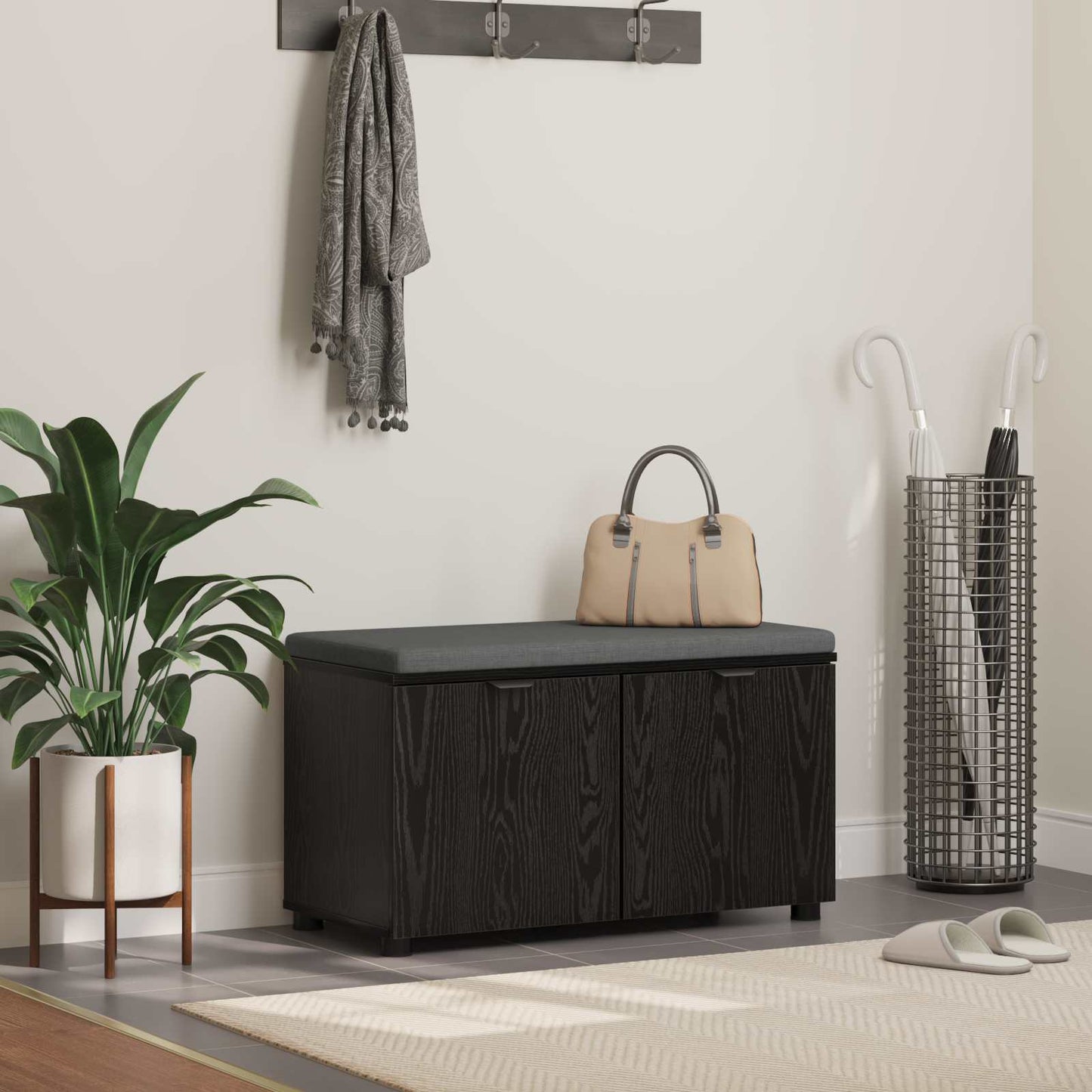 Gangbenk Svart Eik 80 x 38 x 46 cm Konstruert treverk og stoff