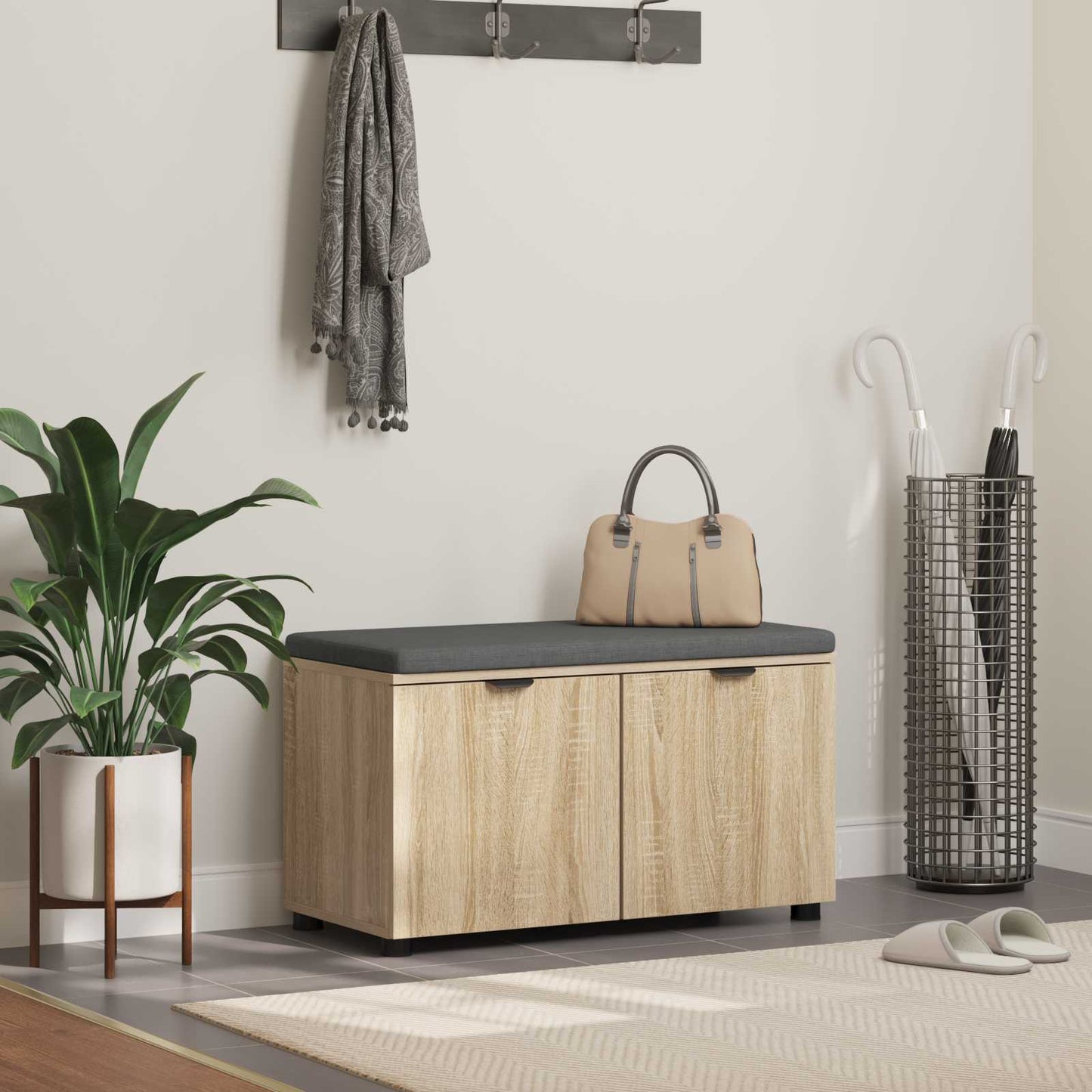 Gangbenk Sonoma eik 80 x 38 x 46 cm Konstruert treverk og stoff