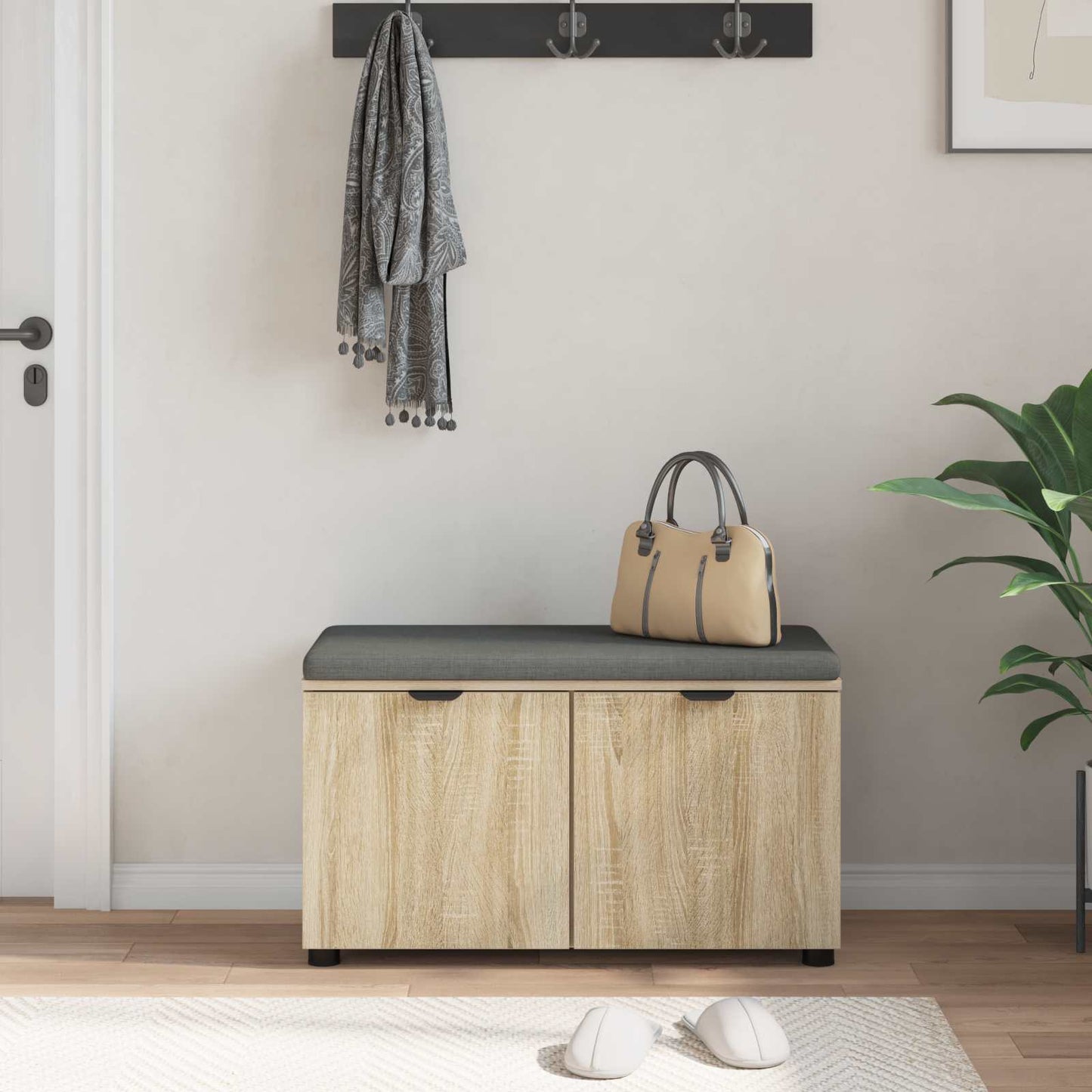 Gangbenk Sonoma eik 80 x 38 x 46 cm Konstruert treverk og stoff