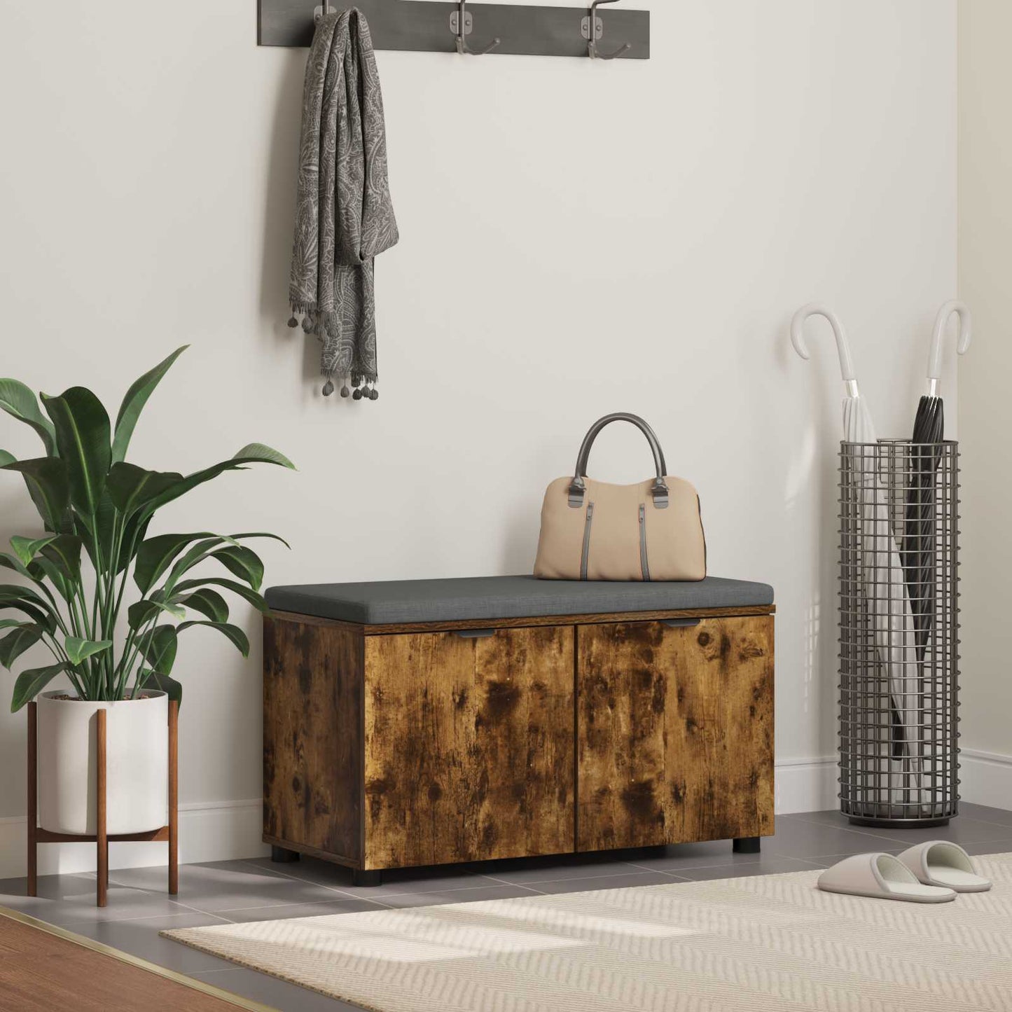Gangbenk Røkt Eik 80 x 38 x 46 cm Konstruert treverk og stoff