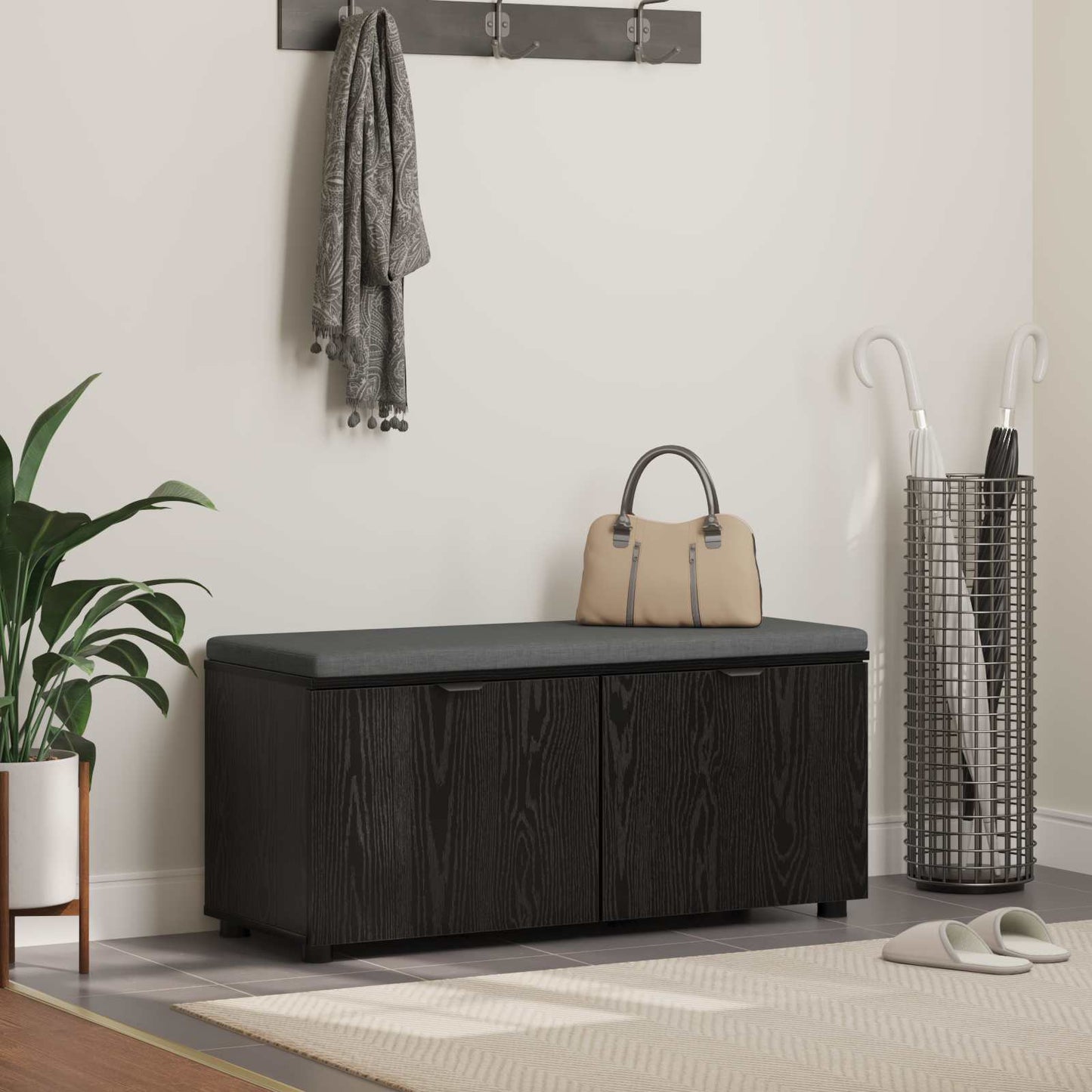 Gangbenk Svart Eik 100 x 38 x 46 cm Konstruert treverk og stoff