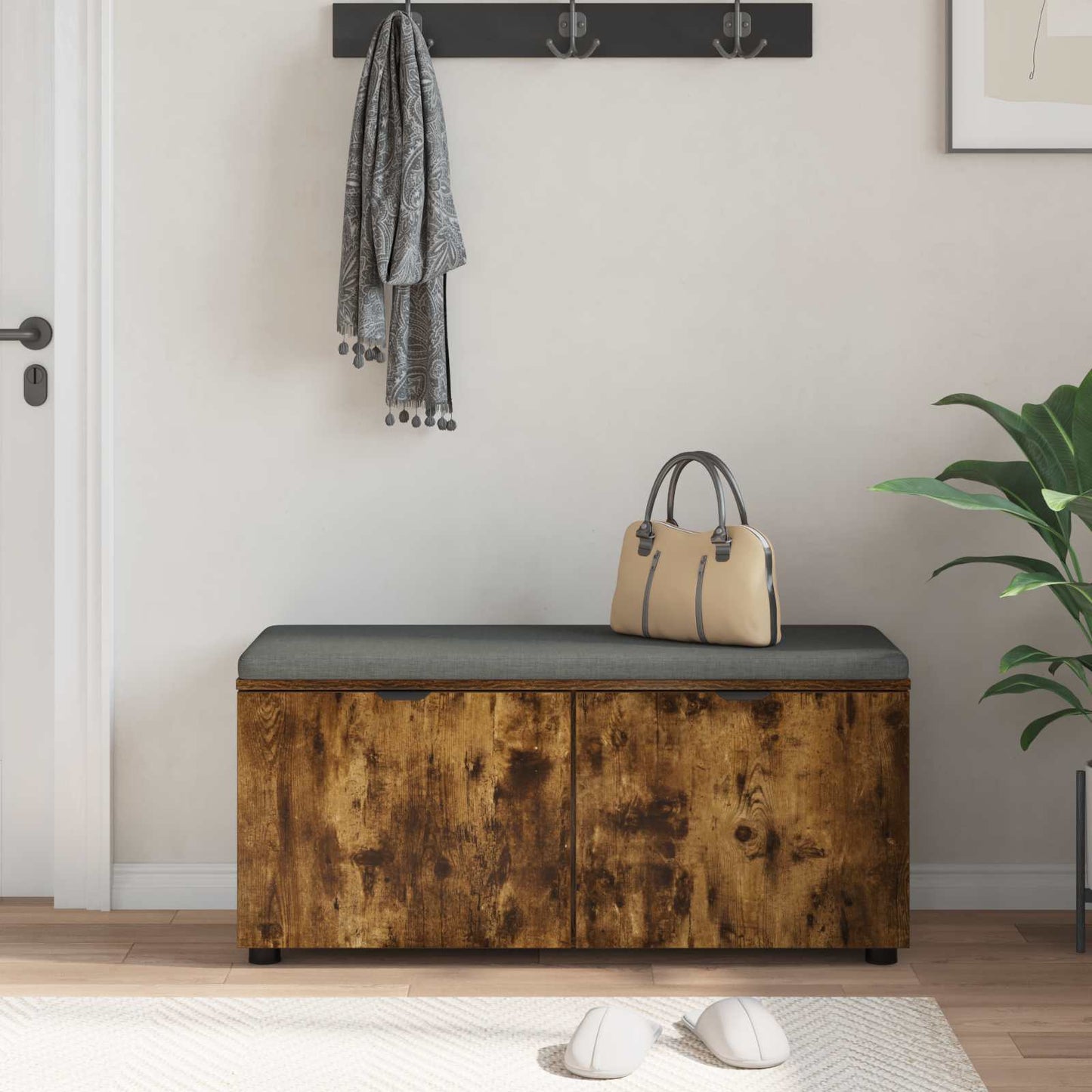 Gangbenk Røkt Eik 100 x 38 x 46 cm Konstruert treverk og stoff
