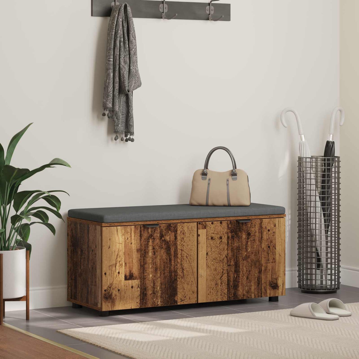 Gangbenk med pute med hylle Gammelt tre 100 x 38 x 46 cm