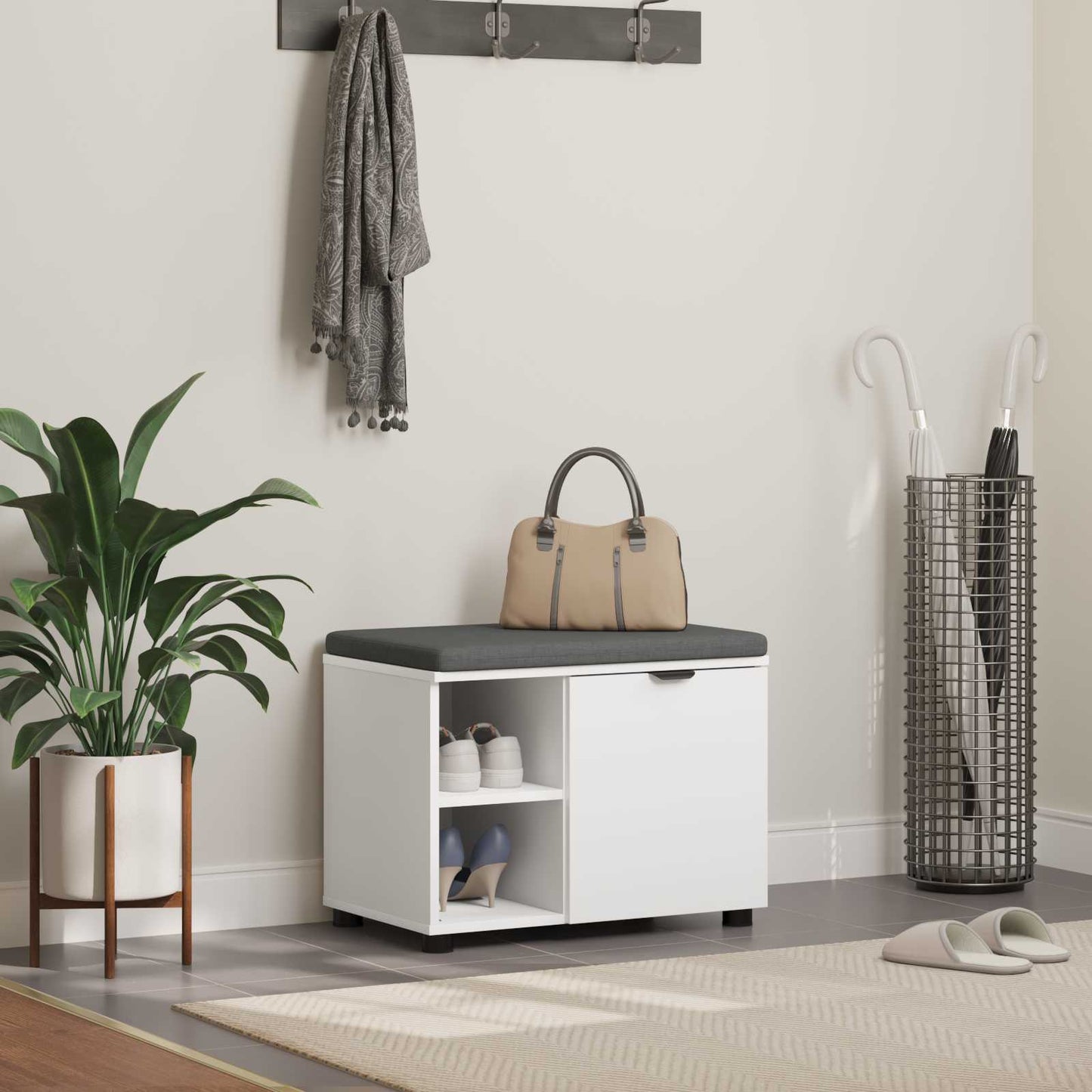 Gangbenk Hvit 60 x 38 x 46 cm Konstruert treverk og stoff
