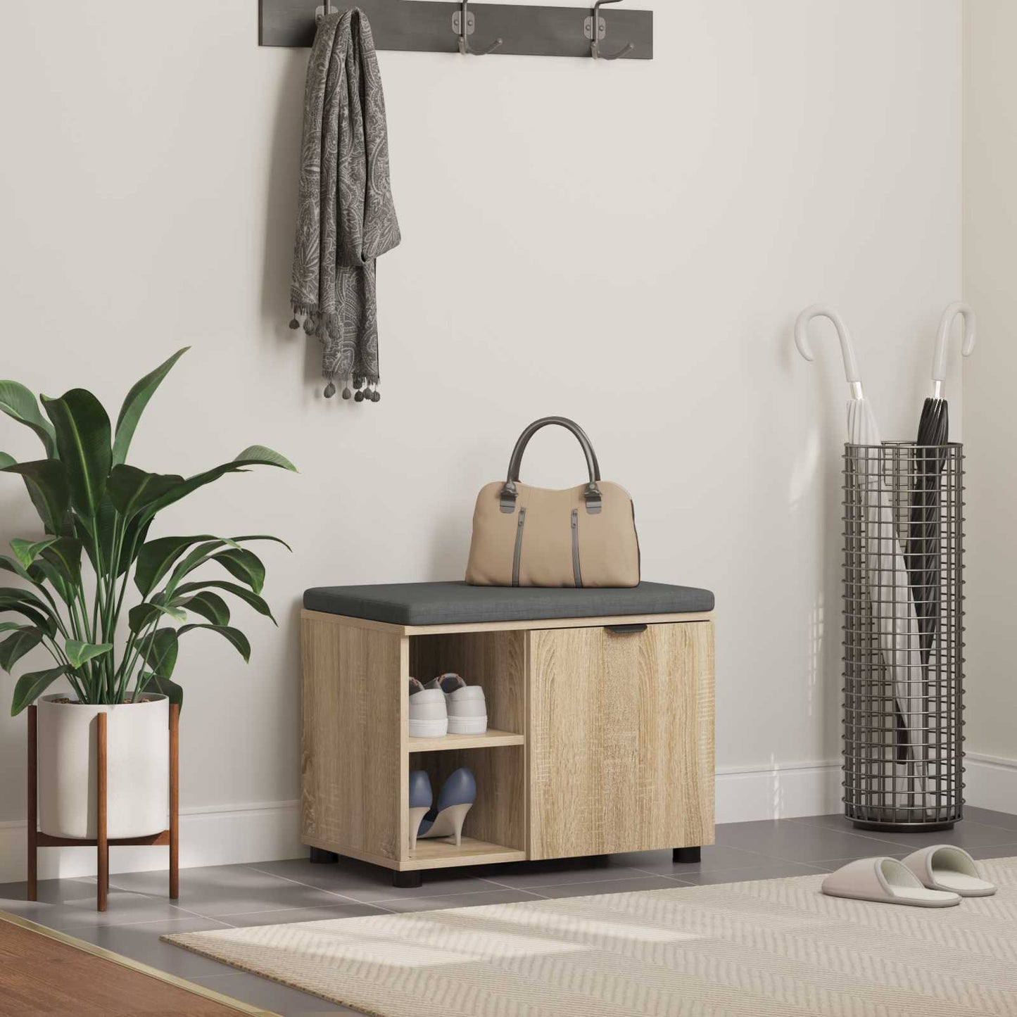 Gangbenk Sonoma eik 60 x 38 x 46 cm Konstruert treverk og stoff