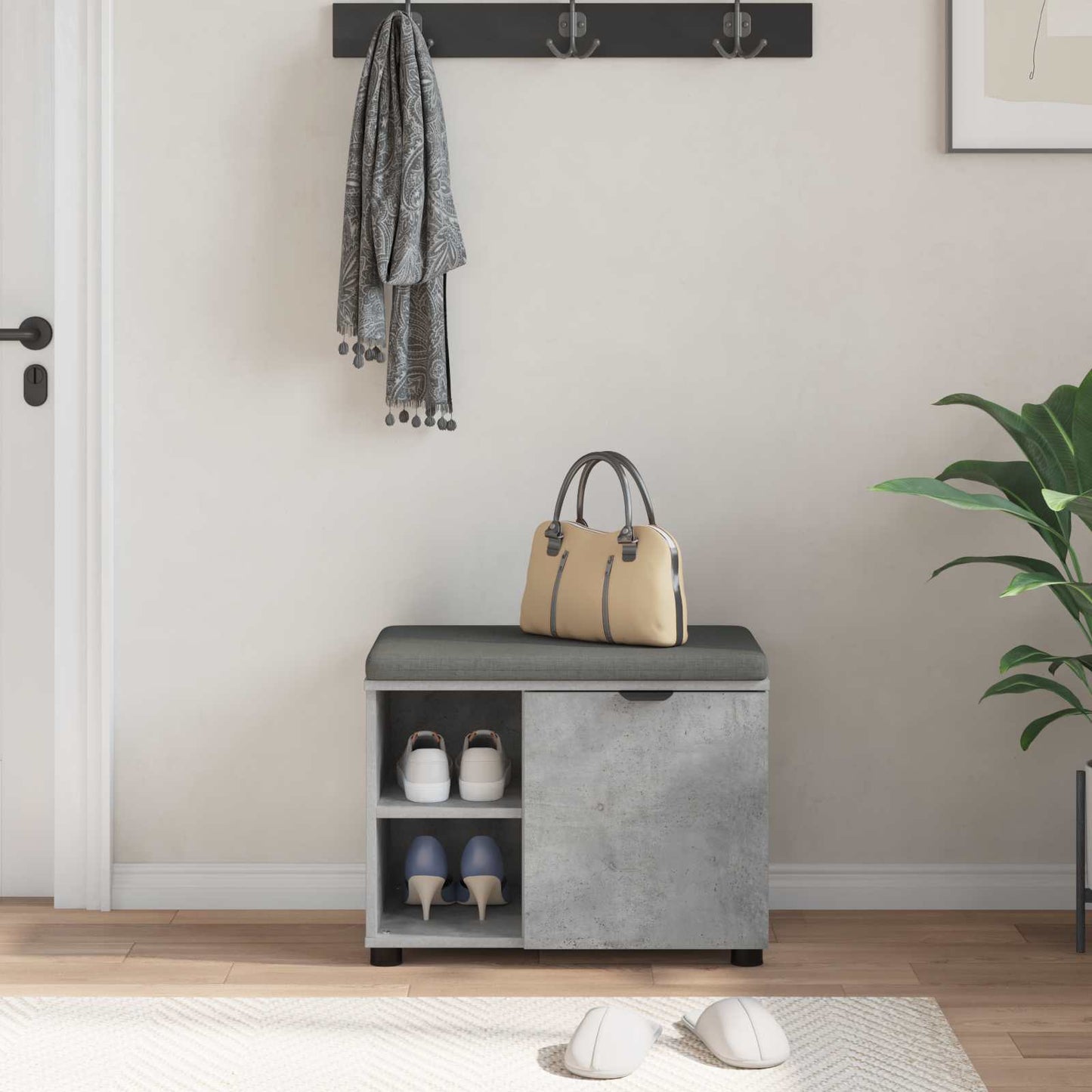 Gangbenk BetongGrå 60 x 38 x 46 cm Konstruert treverk og stoff