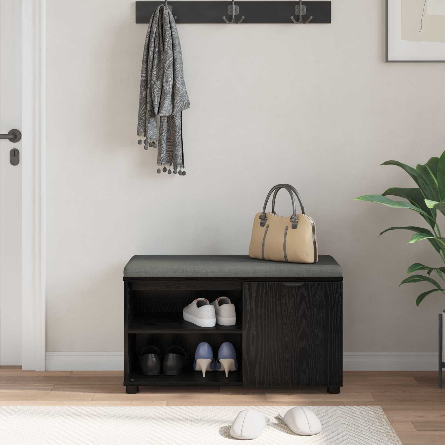 Gangbenk Svart Eik 80 x 38 x 46 cm Konstruert treverk og stoff