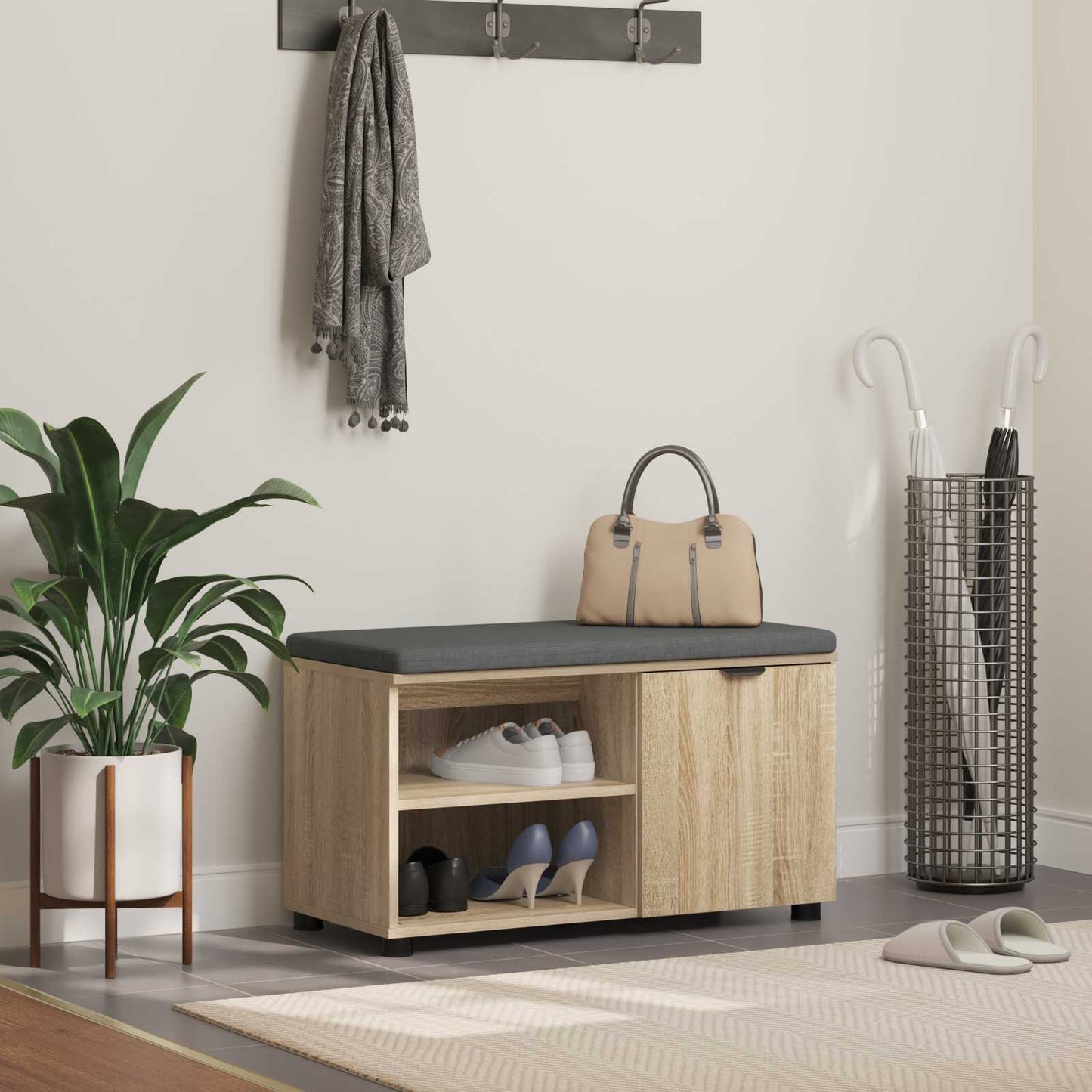 Gangbenk Sonoma eik 80 x 38 x 46 cm Konstruert treverk og stoff