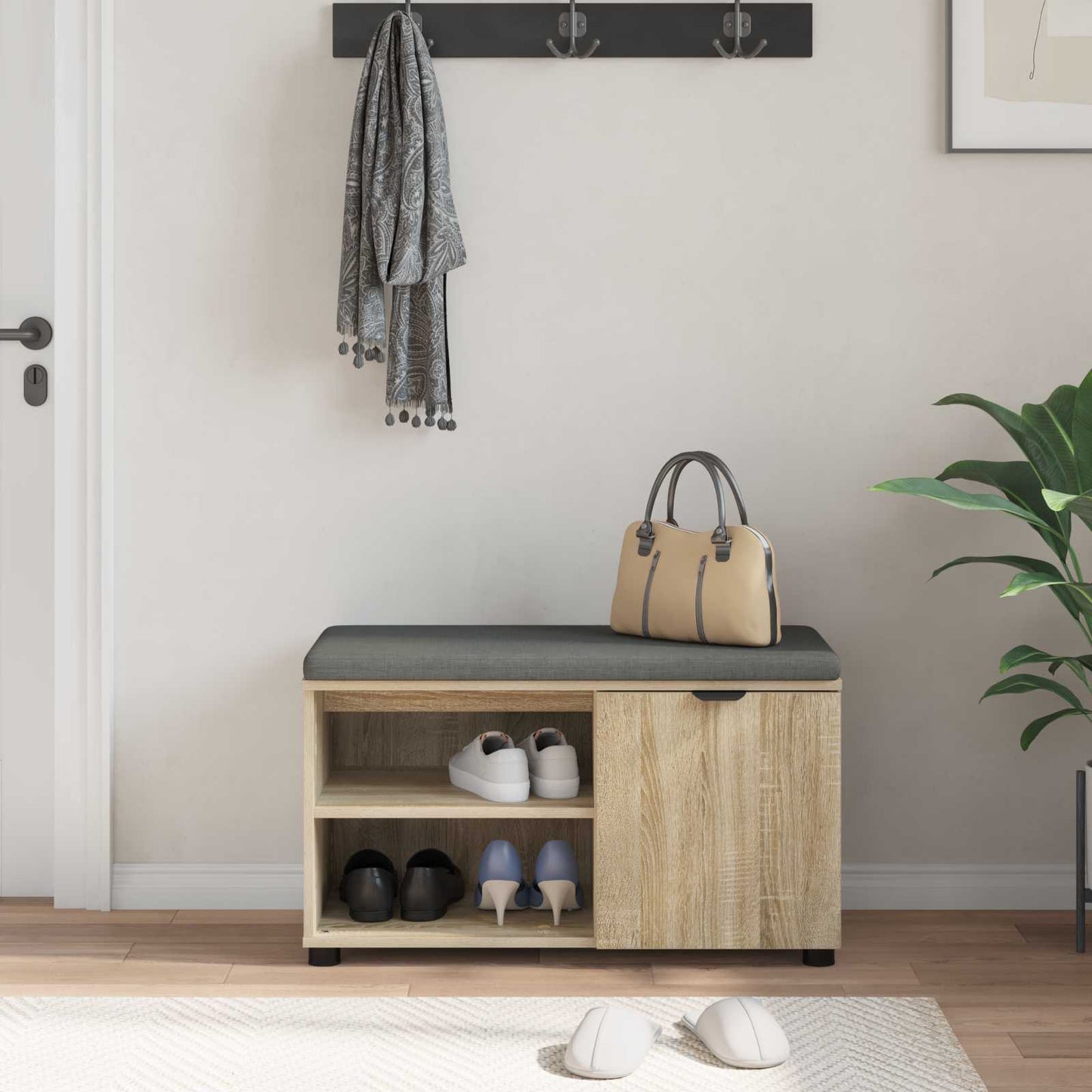 Gangbenk Sonoma eik 80 x 38 x 46 cm Konstruert treverk og stoff