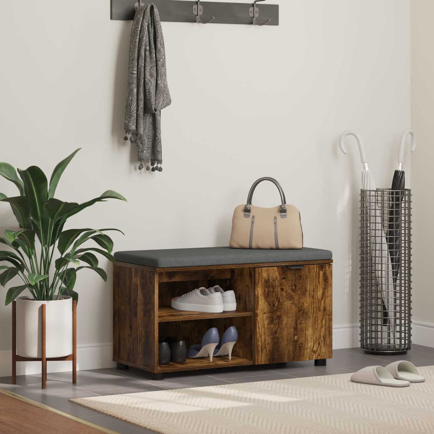 Gangbenk Røkt Eik 80 x 38 x 46 cm Konstruert treverk og stoff