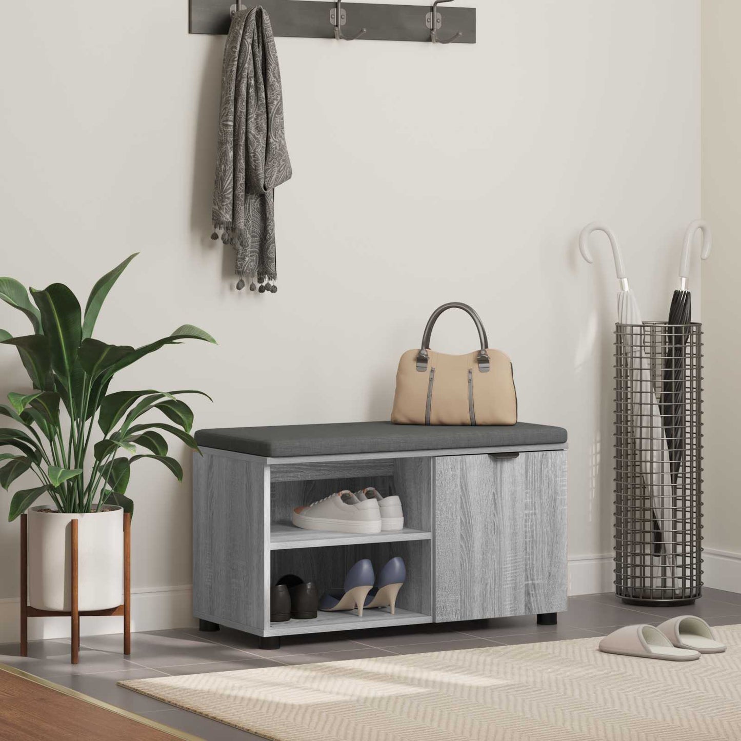 Gangbenk Grå Sonoma 80 x 38 x 46 cm Konstruert treverk og stoff