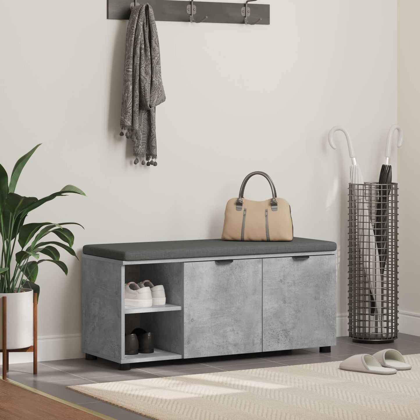 Gangbenk BetongGrå 100 x 38 x 46 cm Konstruert treverk og stoff